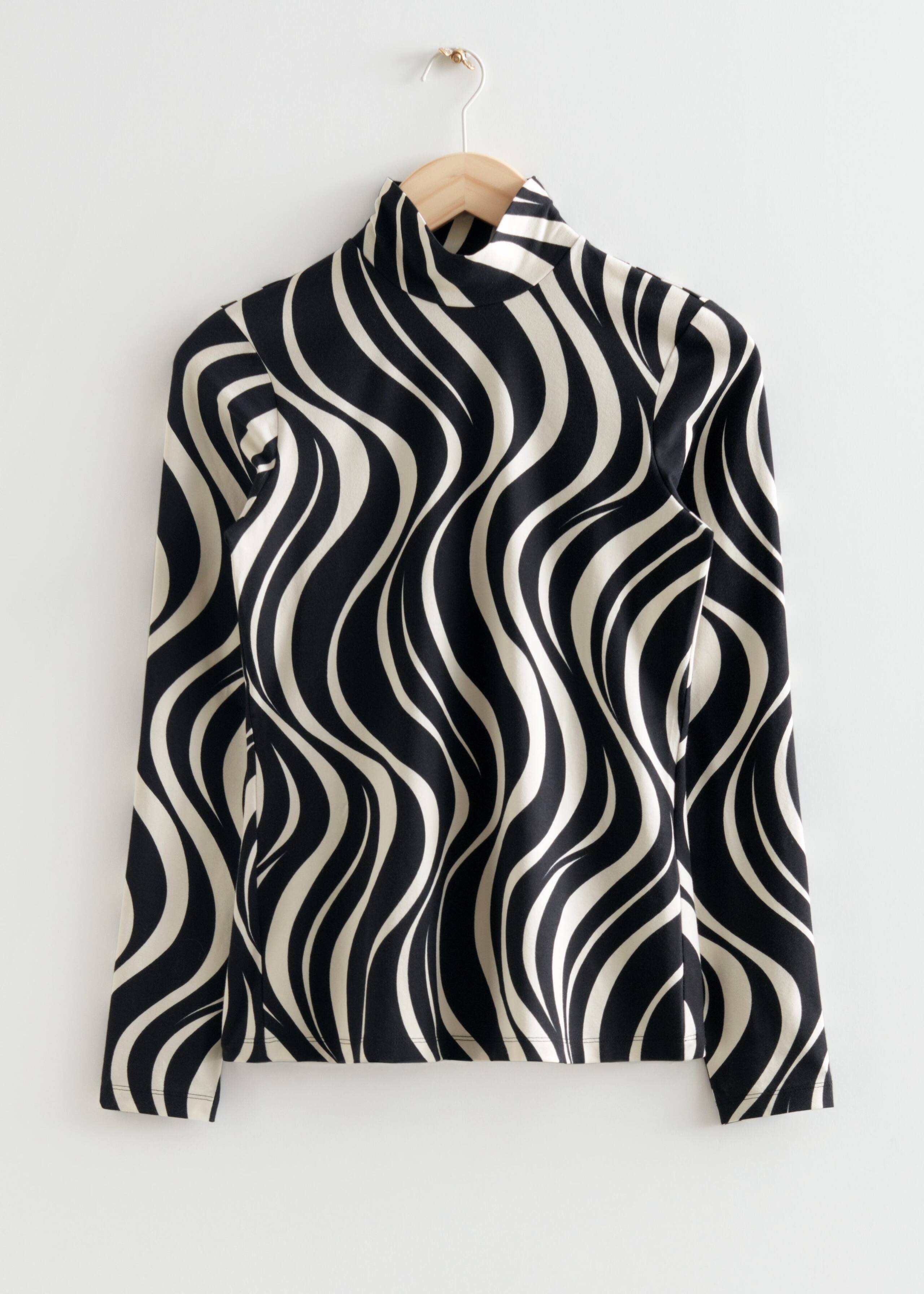 Turtleneck Top - Beige Butterfly Print - Still Life