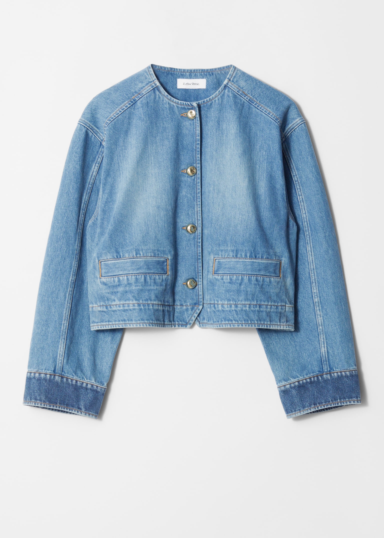 Cropped denimjakke - Mellemblå