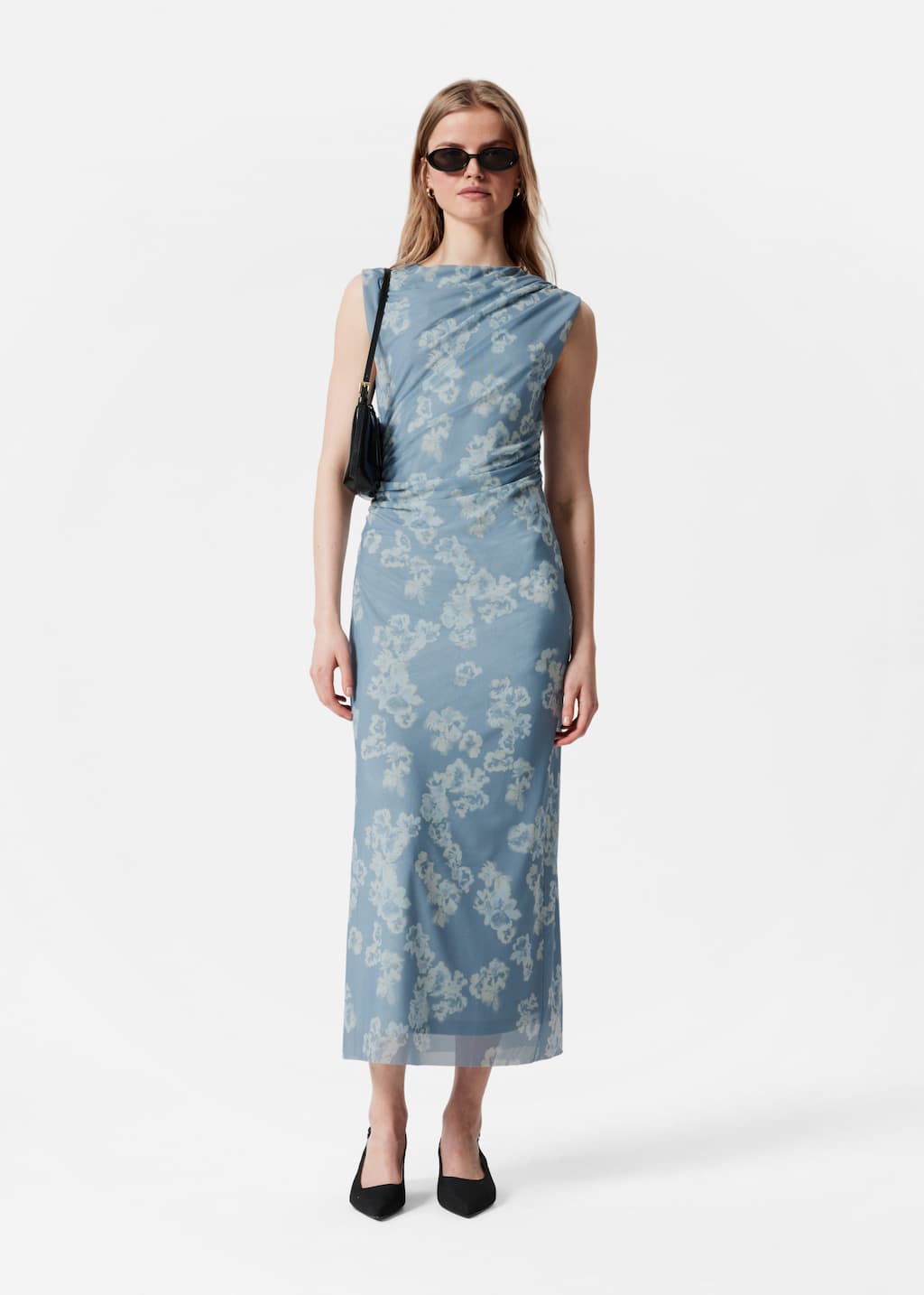 Vestido midi drapeado sin mangas - Azul oscuro - Lookbook