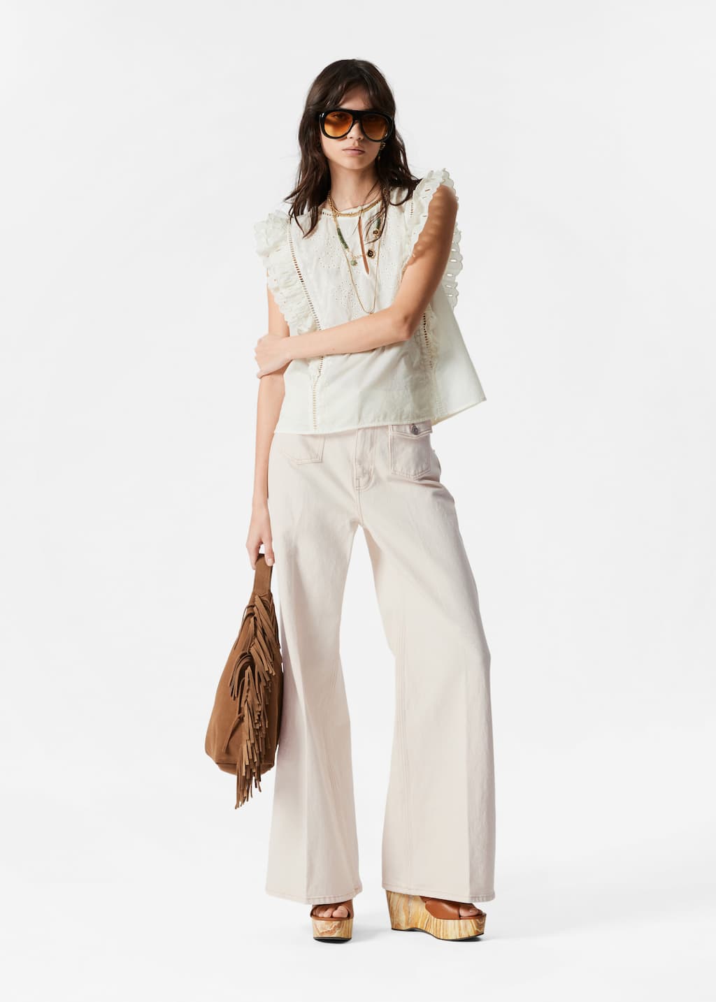 Embroidered Frill Top - Cream - Lookbook