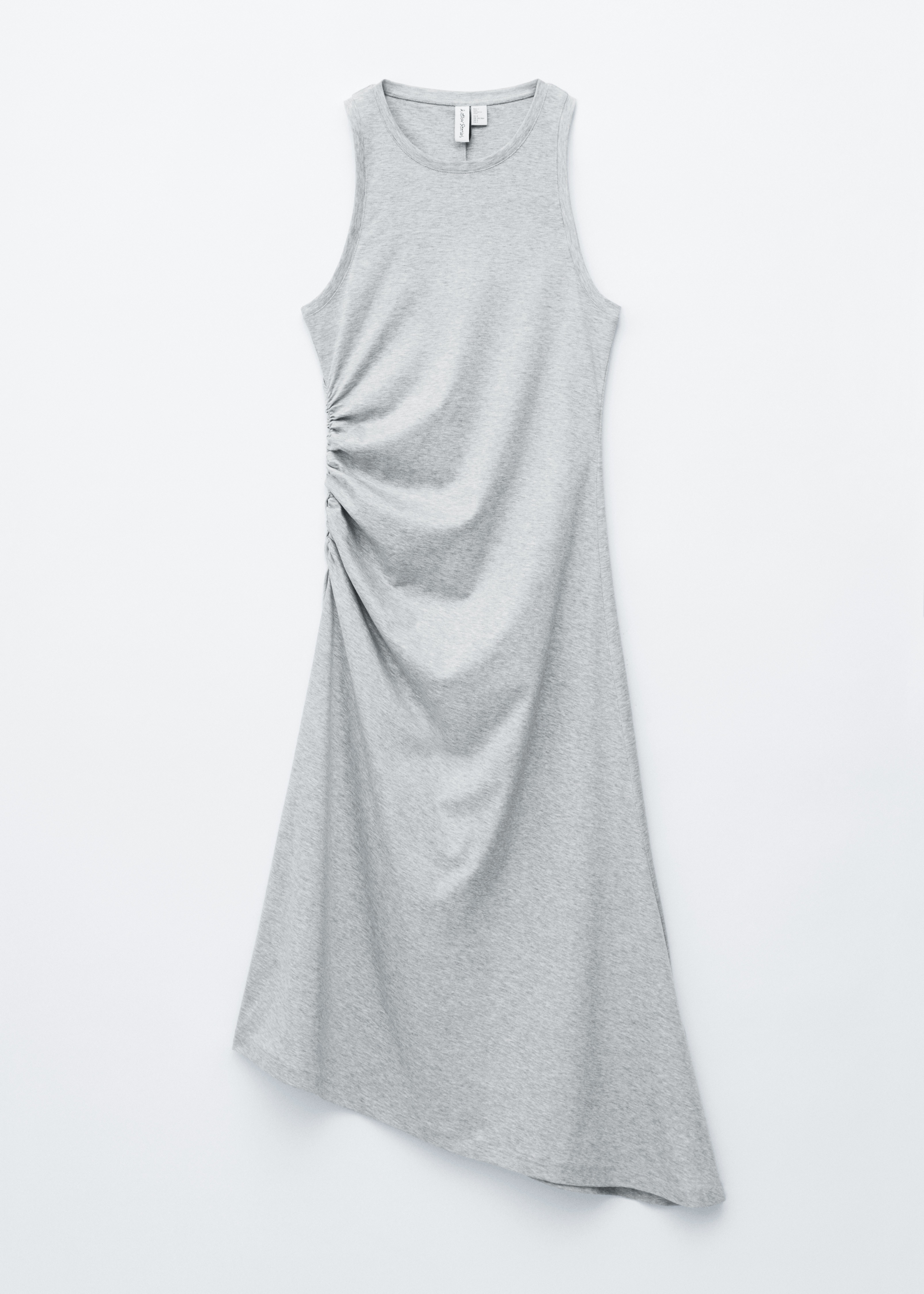 Ασύμμετρο Μίντι Φόρεμα με Σούρες - Ανοιχτό Γκρι