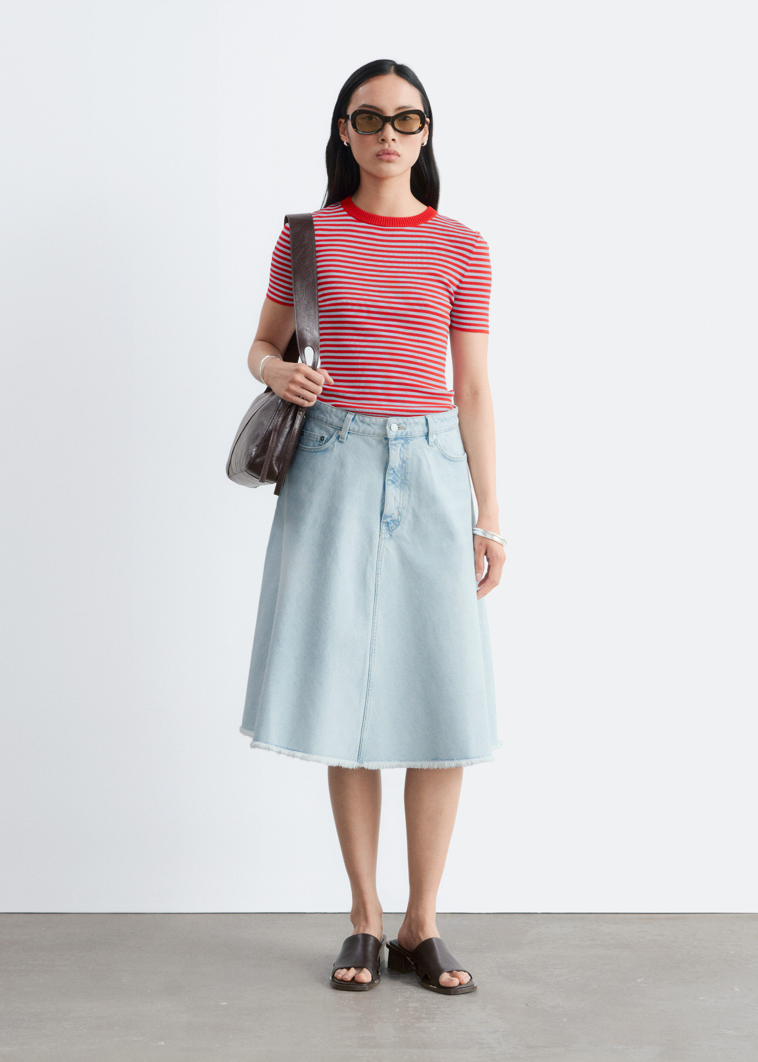 Raw-Edge Denim Skirt