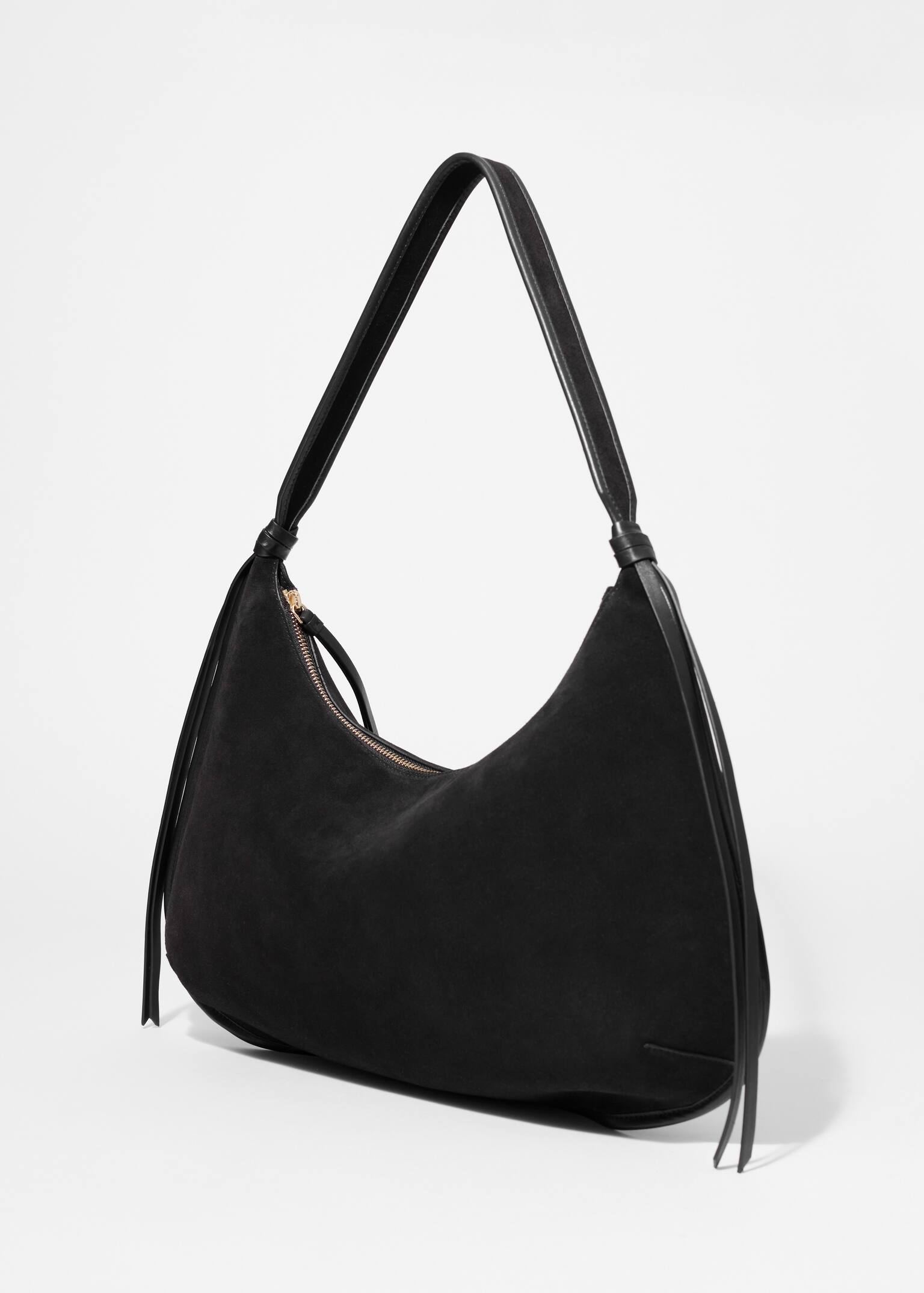 Strapcová semišová kabelka cez rameno - Čierna/Hnedá - 4