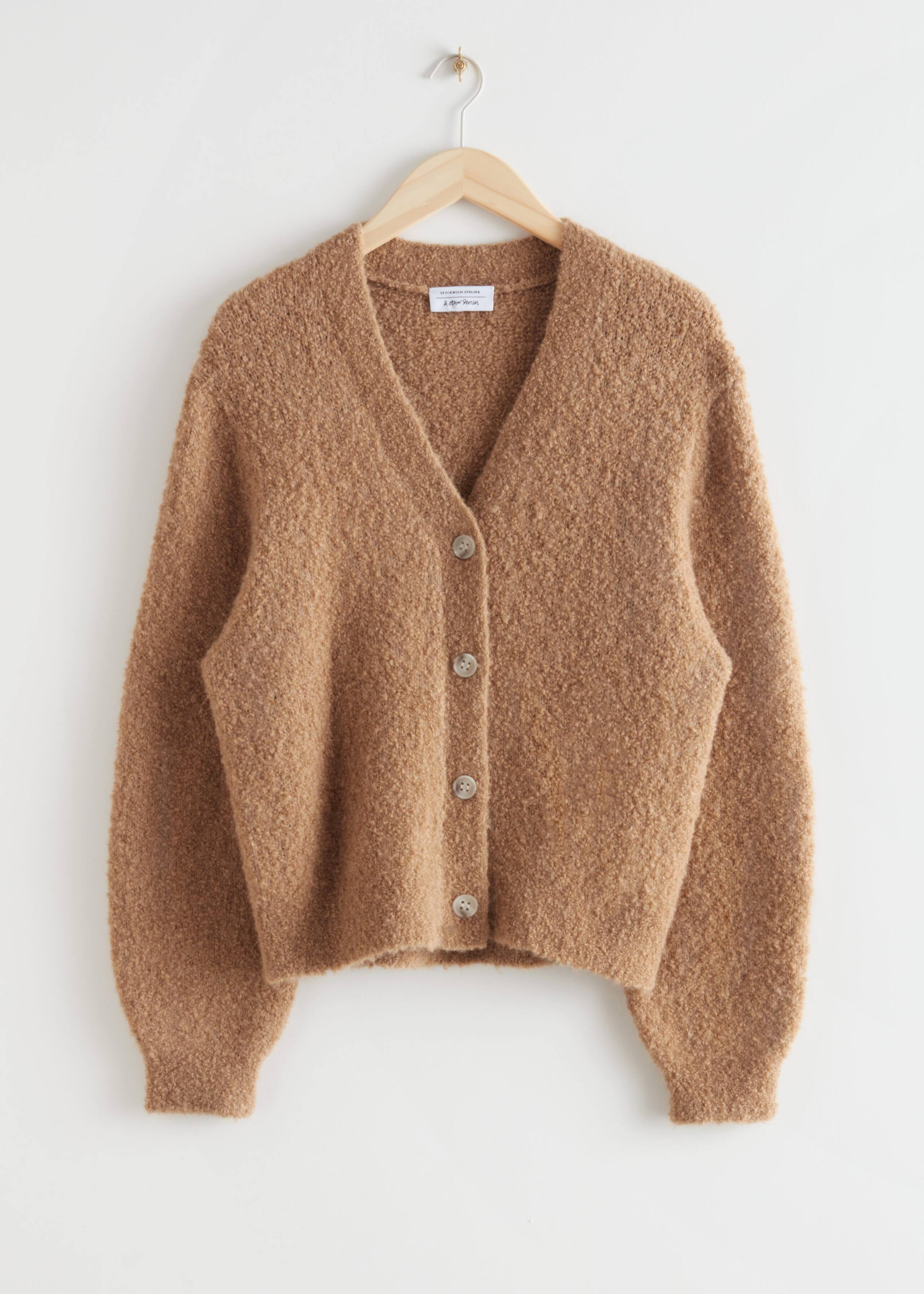 Boxy Cropped Bouclé Cardigan - Beige - Bodegón