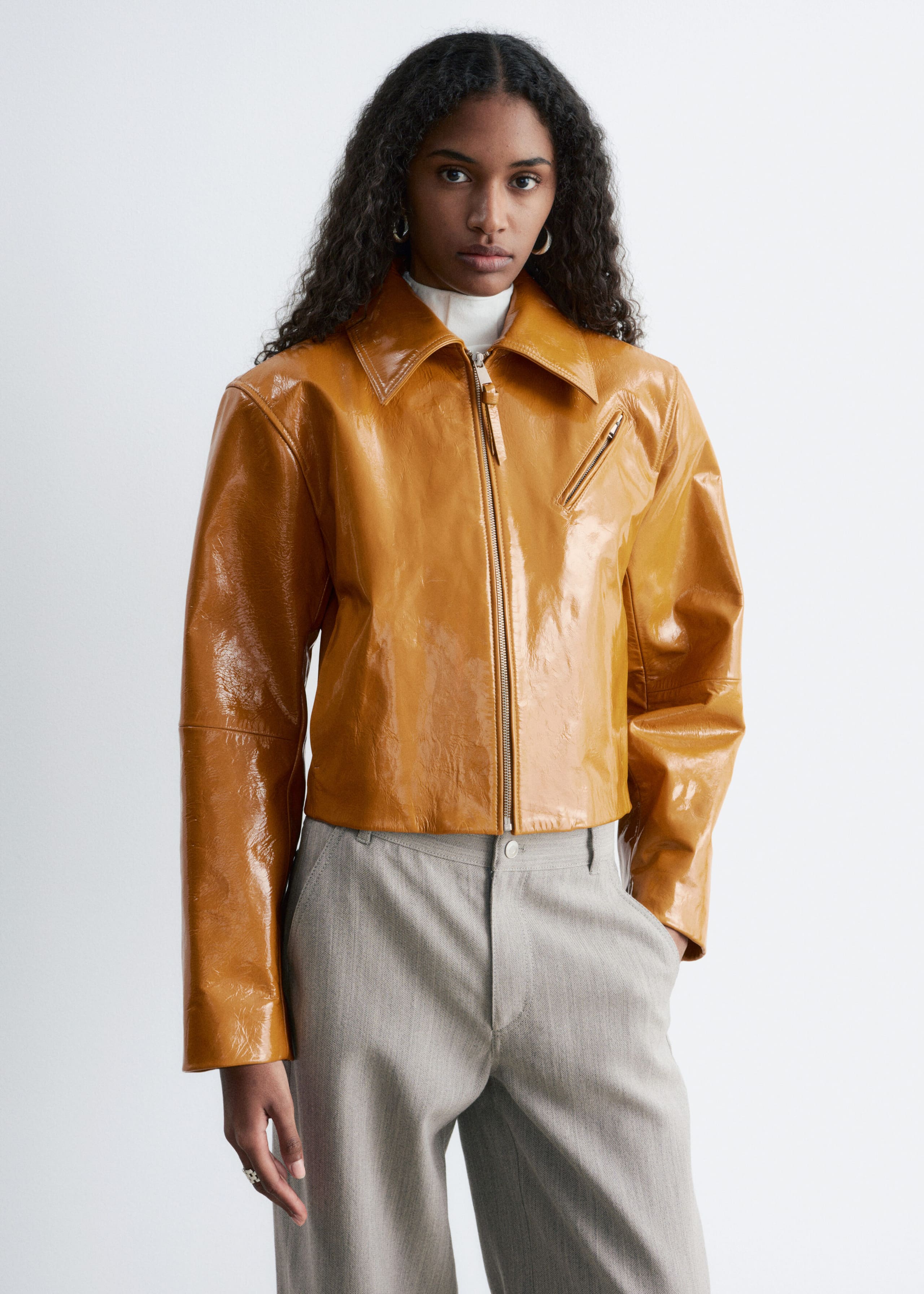 Image of Veste motard en cuir verni