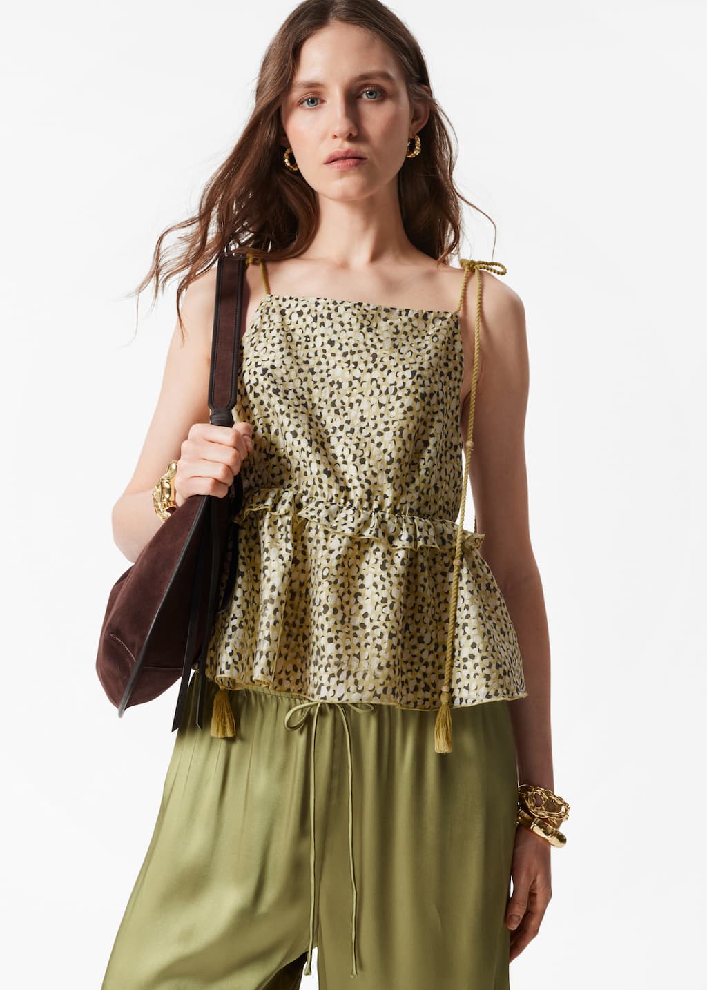 Peplum-Frill Strap Top - Orange - Lookbook