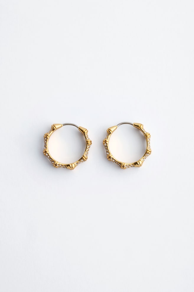 Rhinestone Hoop Earrings - Gold - 1
