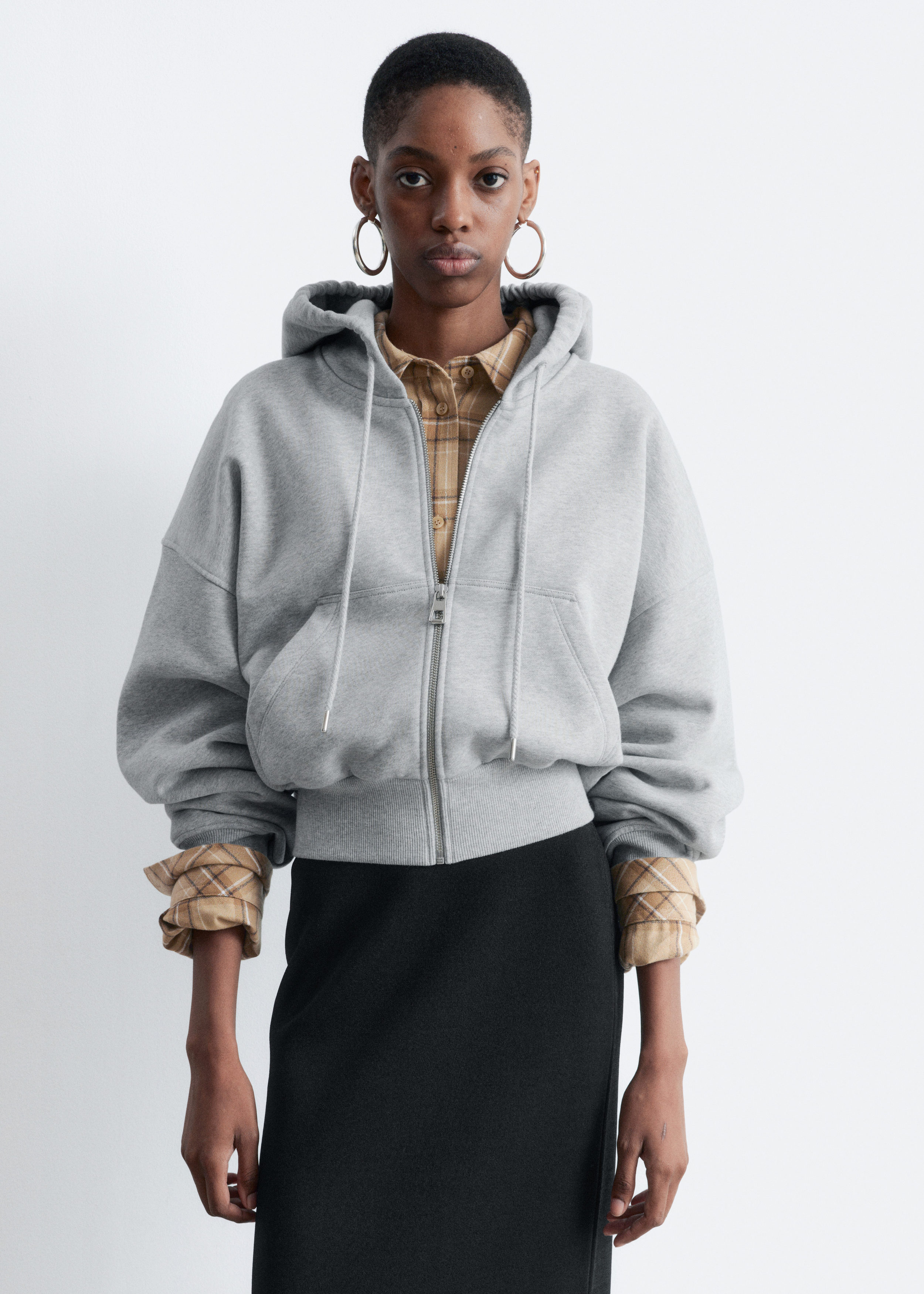 Cropped Zip-Up Hoodie - Light Grey - Tops - & Other Stories US