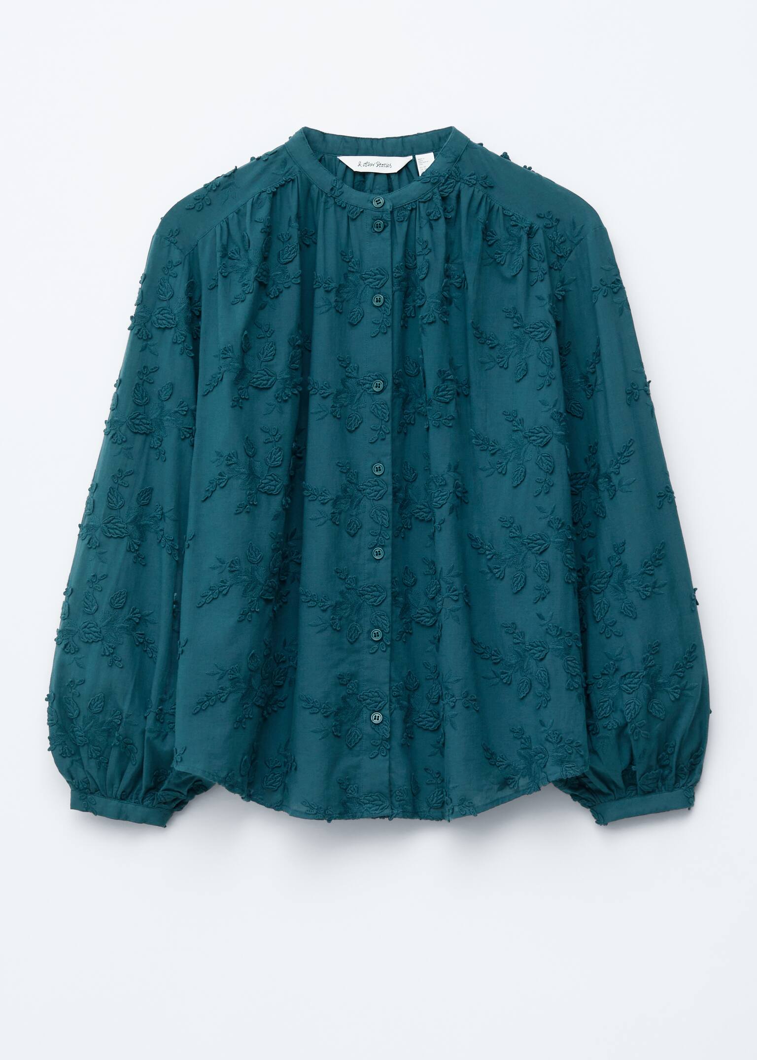 Bluză voluminoasă cu aplicații florale - Petrol/Broderie roz prăfuită/Roșu închis/Alb/Black/Purple/Navy - 2
