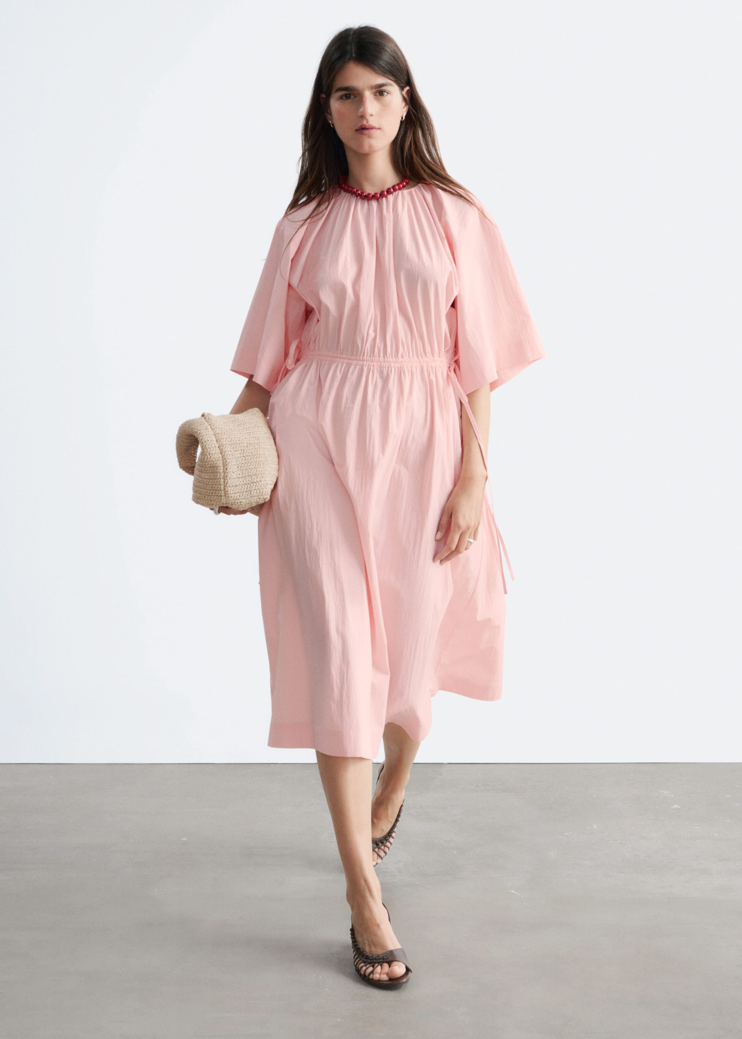 Drawstring Midi Dress - Beige - Lookbook