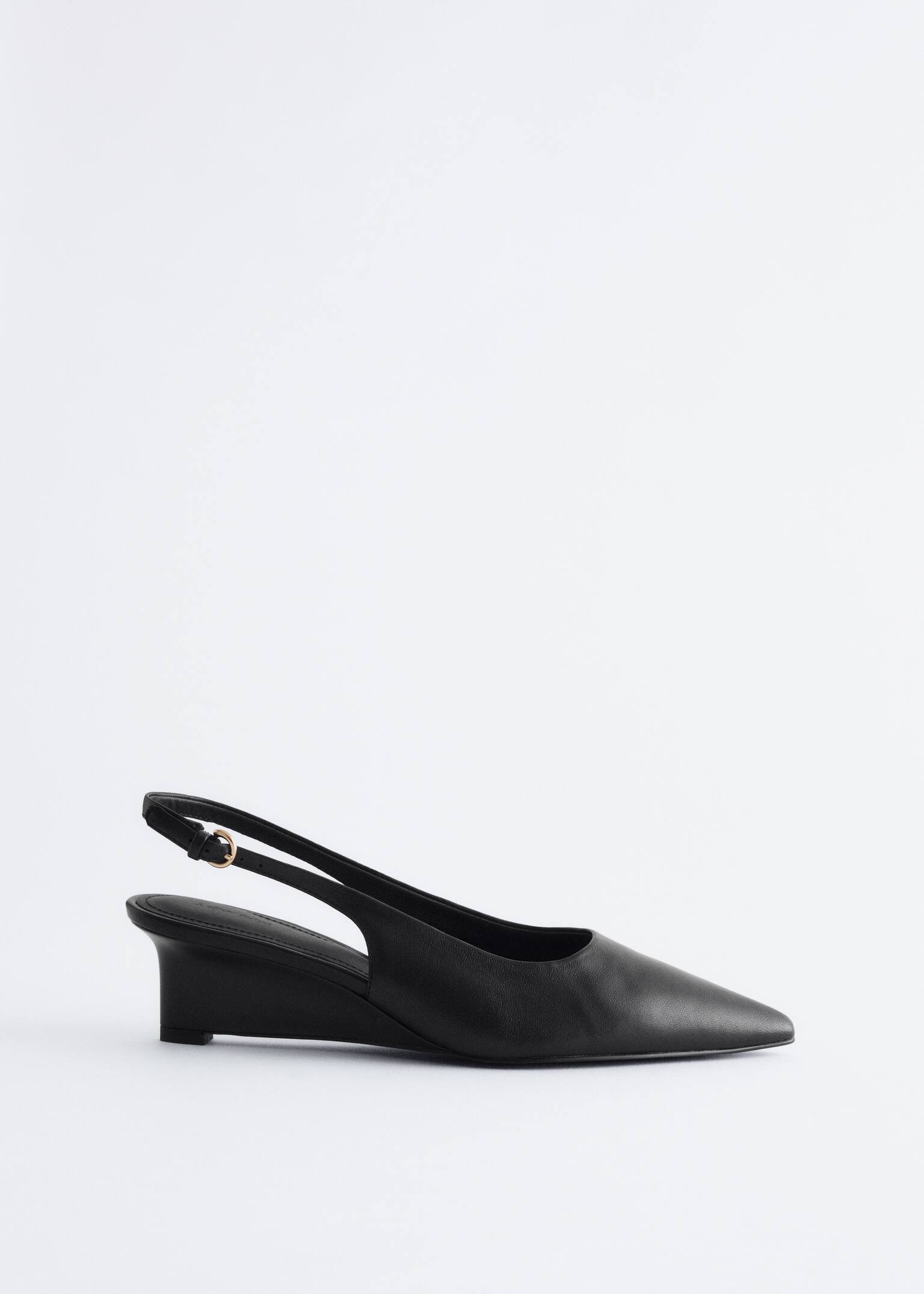 Leather Wedge Slingback Pumps - Negru/Șarpe Gri - 2