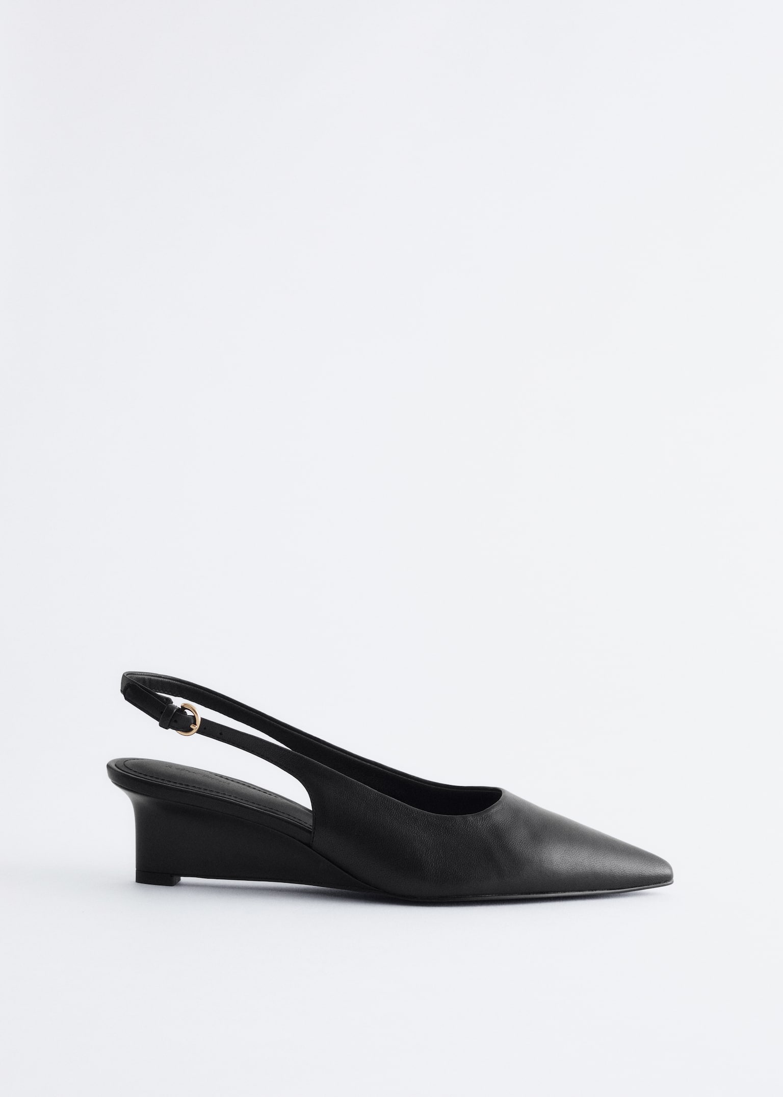 Leather Wedge Slingback Pumps - Black/Grey Snake - 2