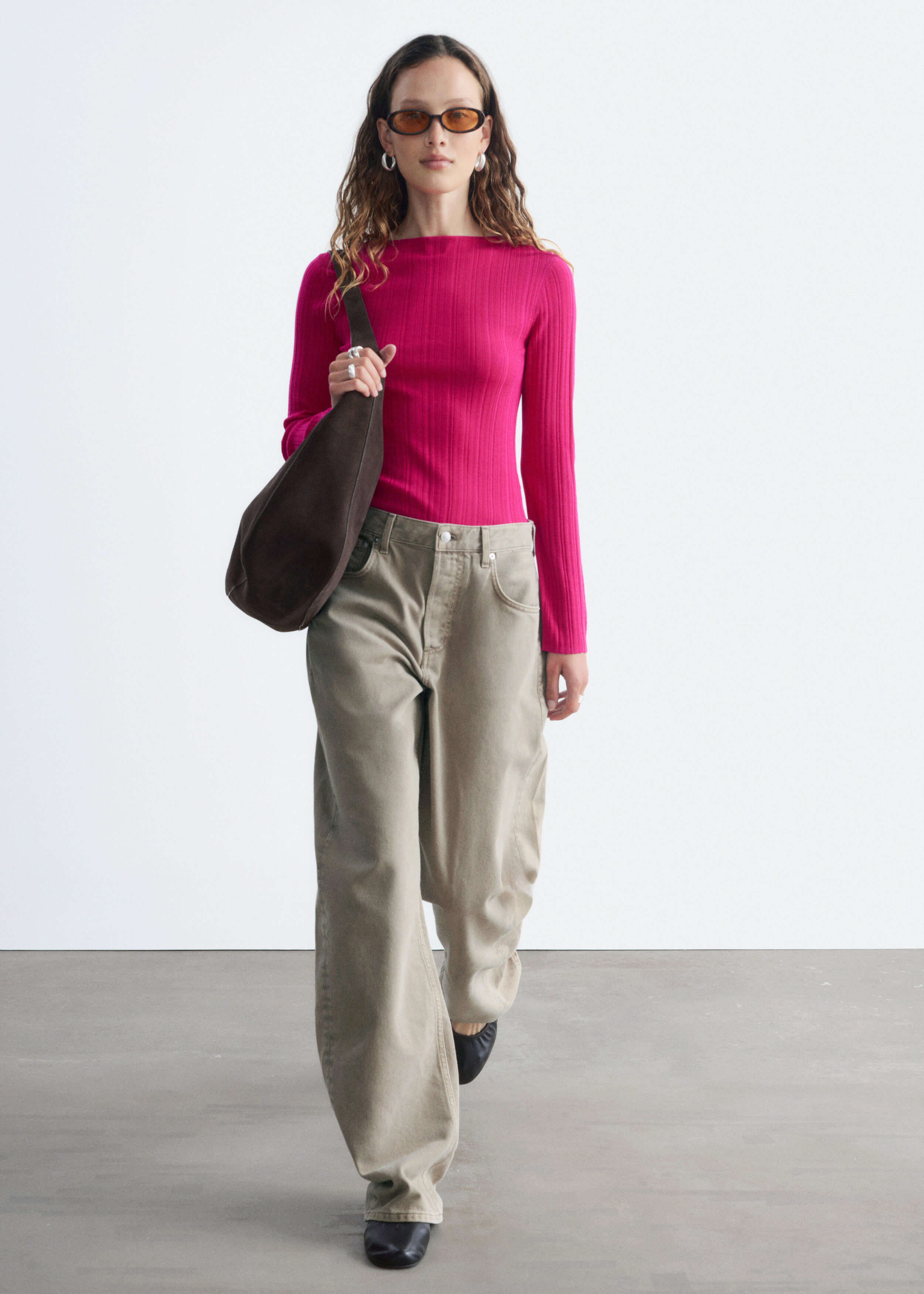 トップス FLATCORD YARN WIDE RIBKNIT BOAT NECK P/O Rib-Knit Wool Boatneck Top - Bright Pink - & Other Stories US