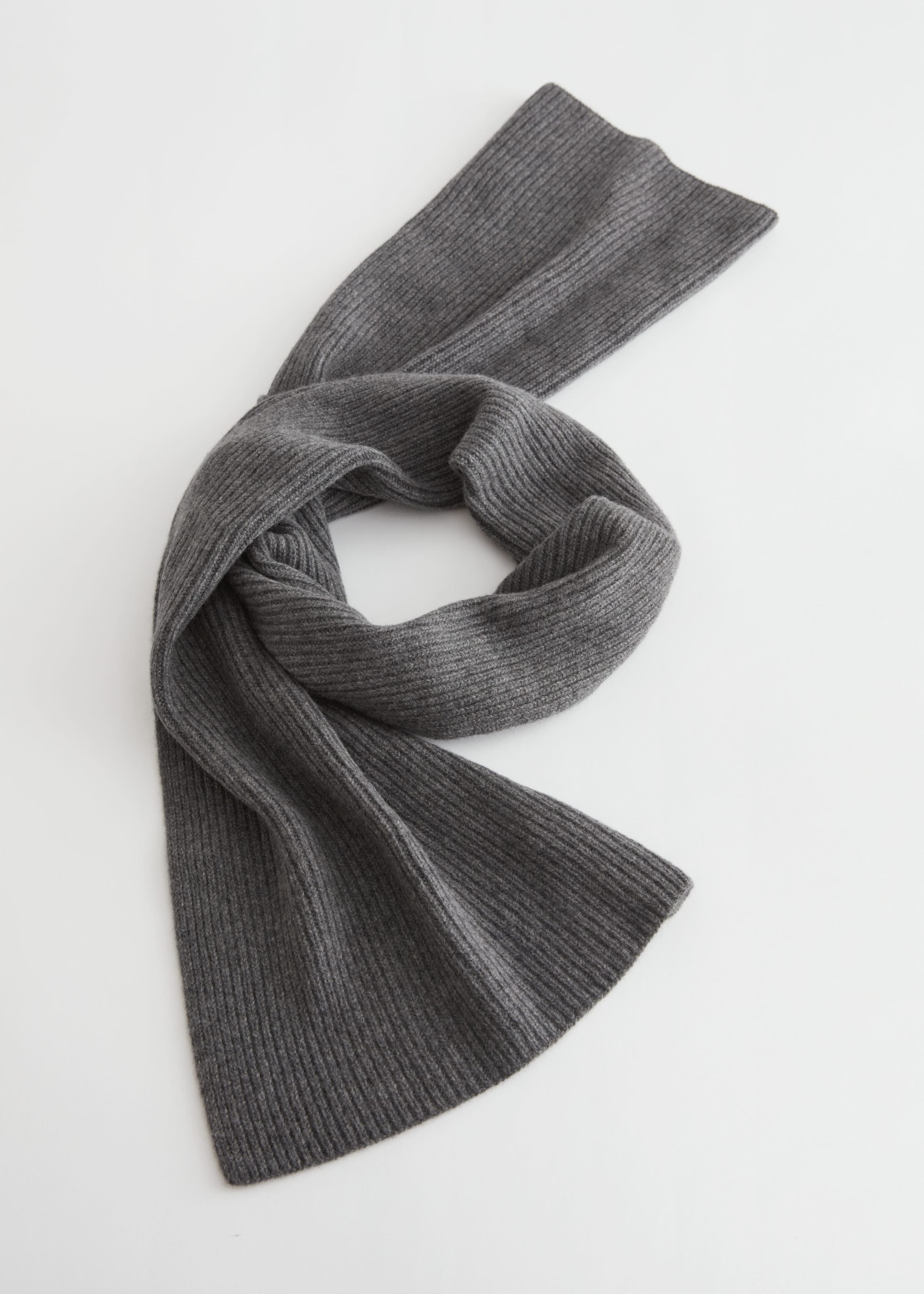 Cashmere Ribbed Knit Scarf - Grey - Still Life