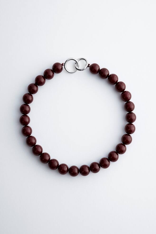 Short Bead Necklace - Burgundy/Dark Beige - 1