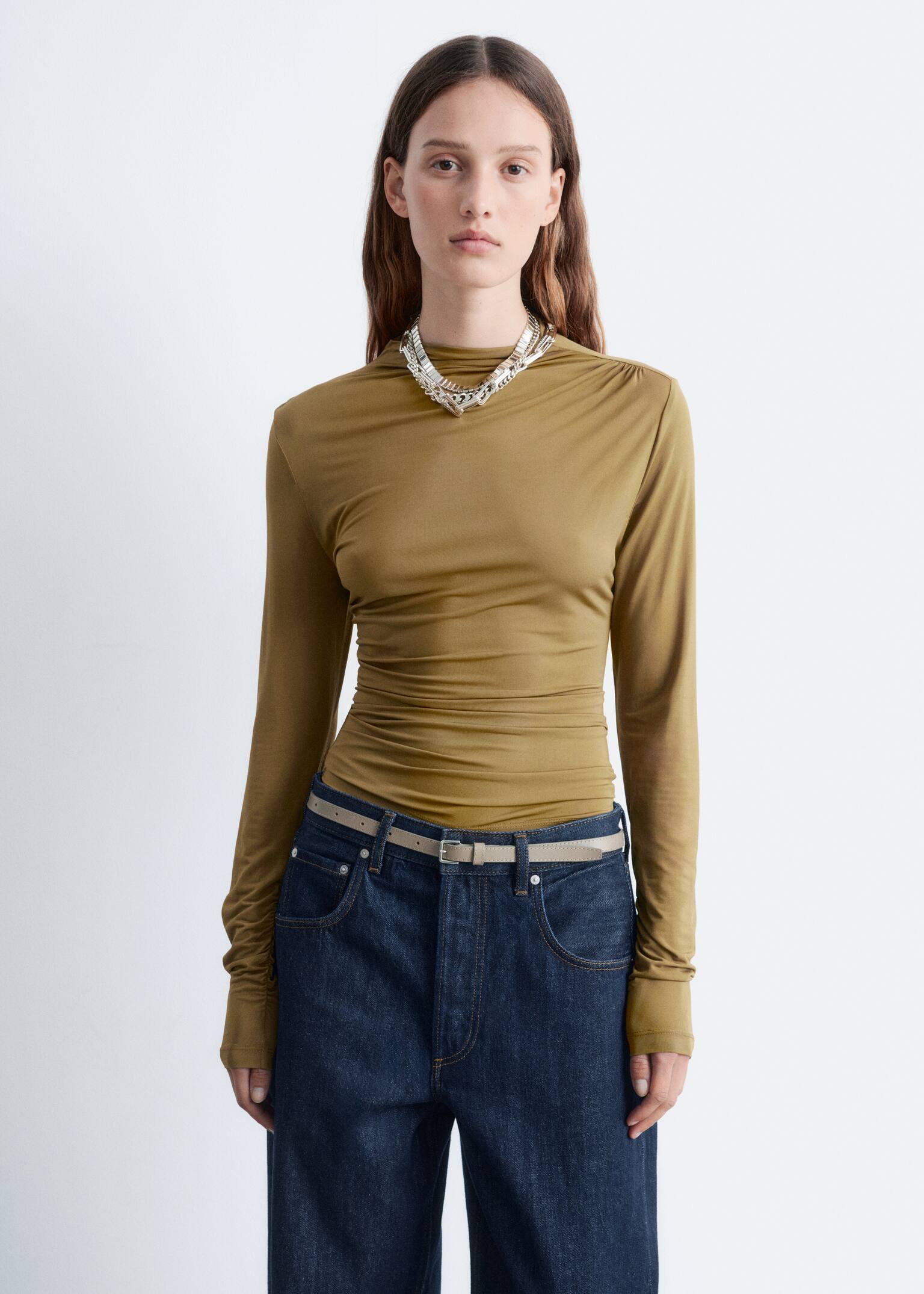 Draped Top - Light Brown/Red - 1