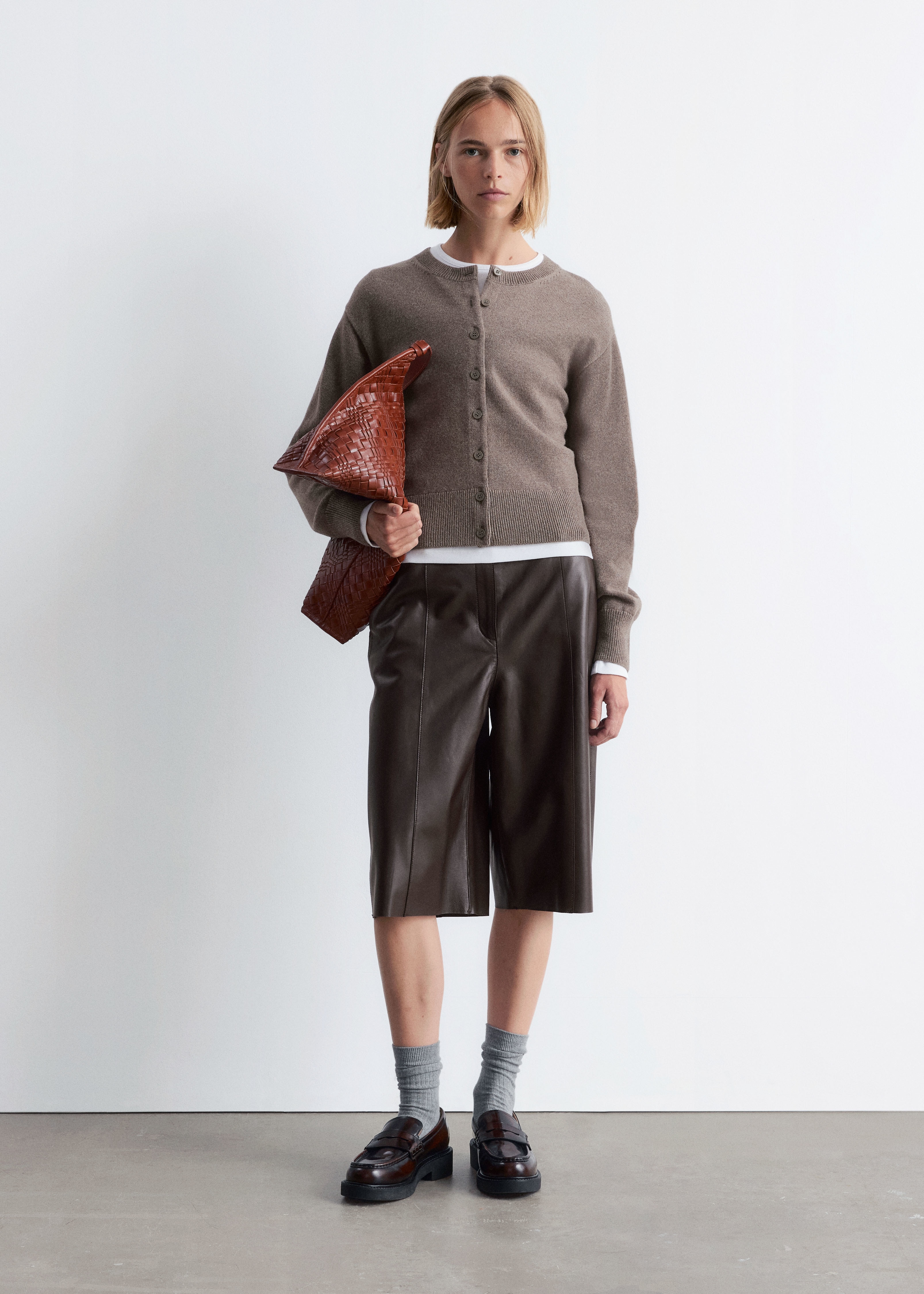 Cardigan i ullblandning - Beige/Svart/Mörkröd/Ljusbrun