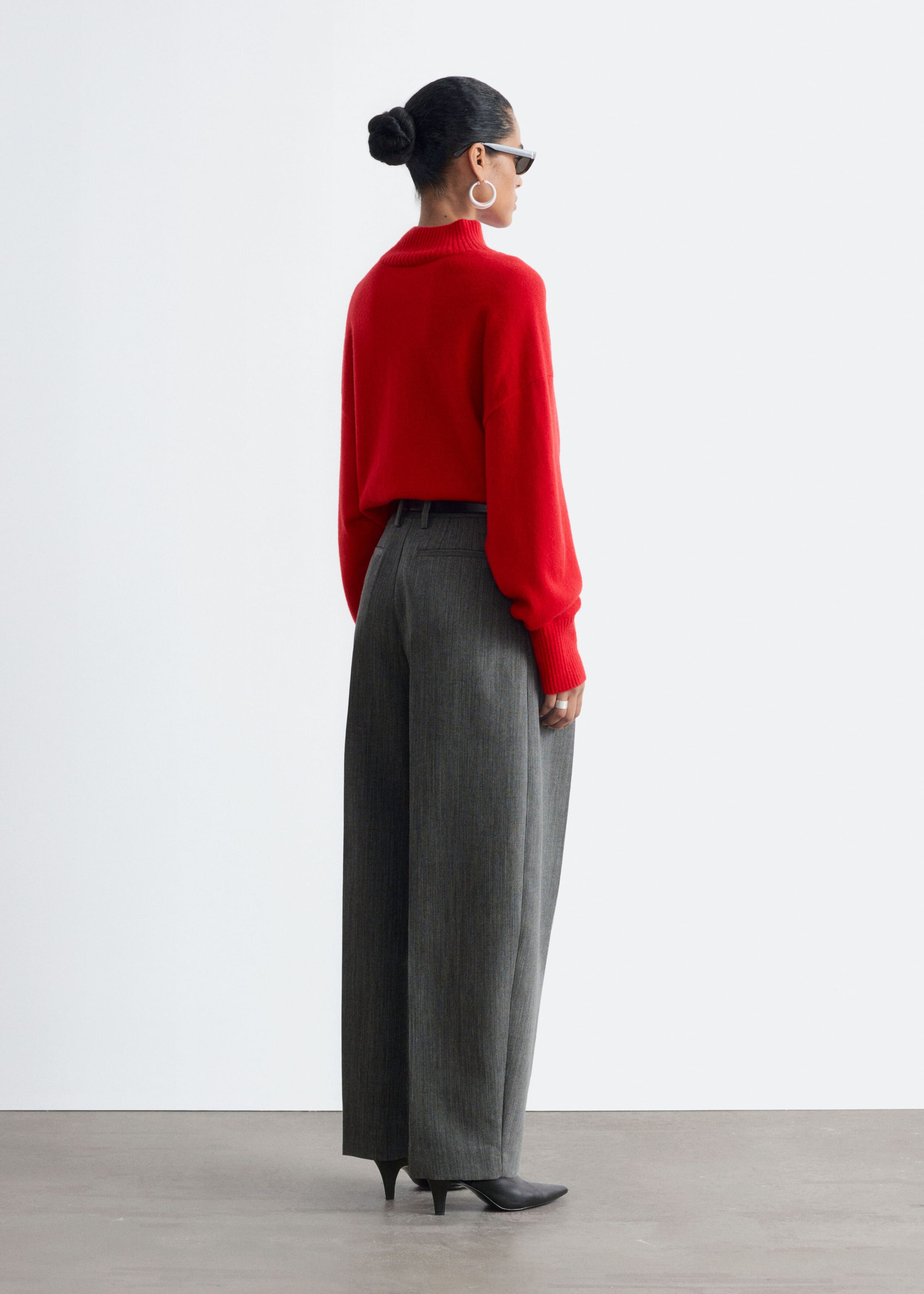 Wool Barrel-Leg Trousers - Grey - Lookbook