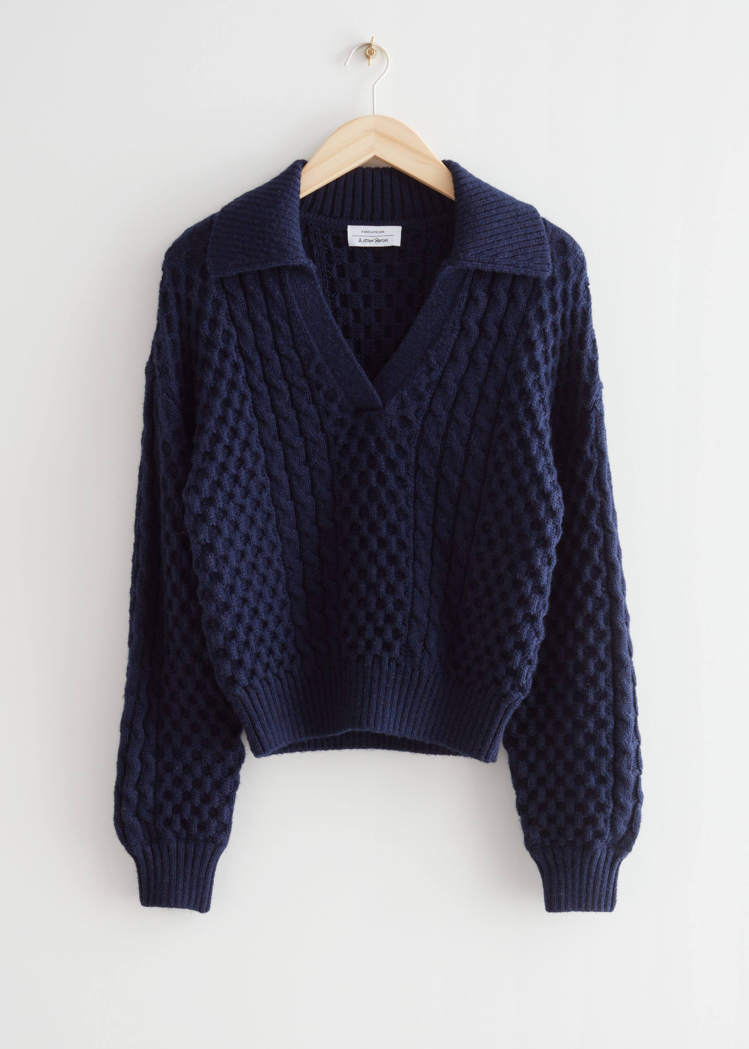 Merino Cable Knit Sweater - Navy - Bodegón