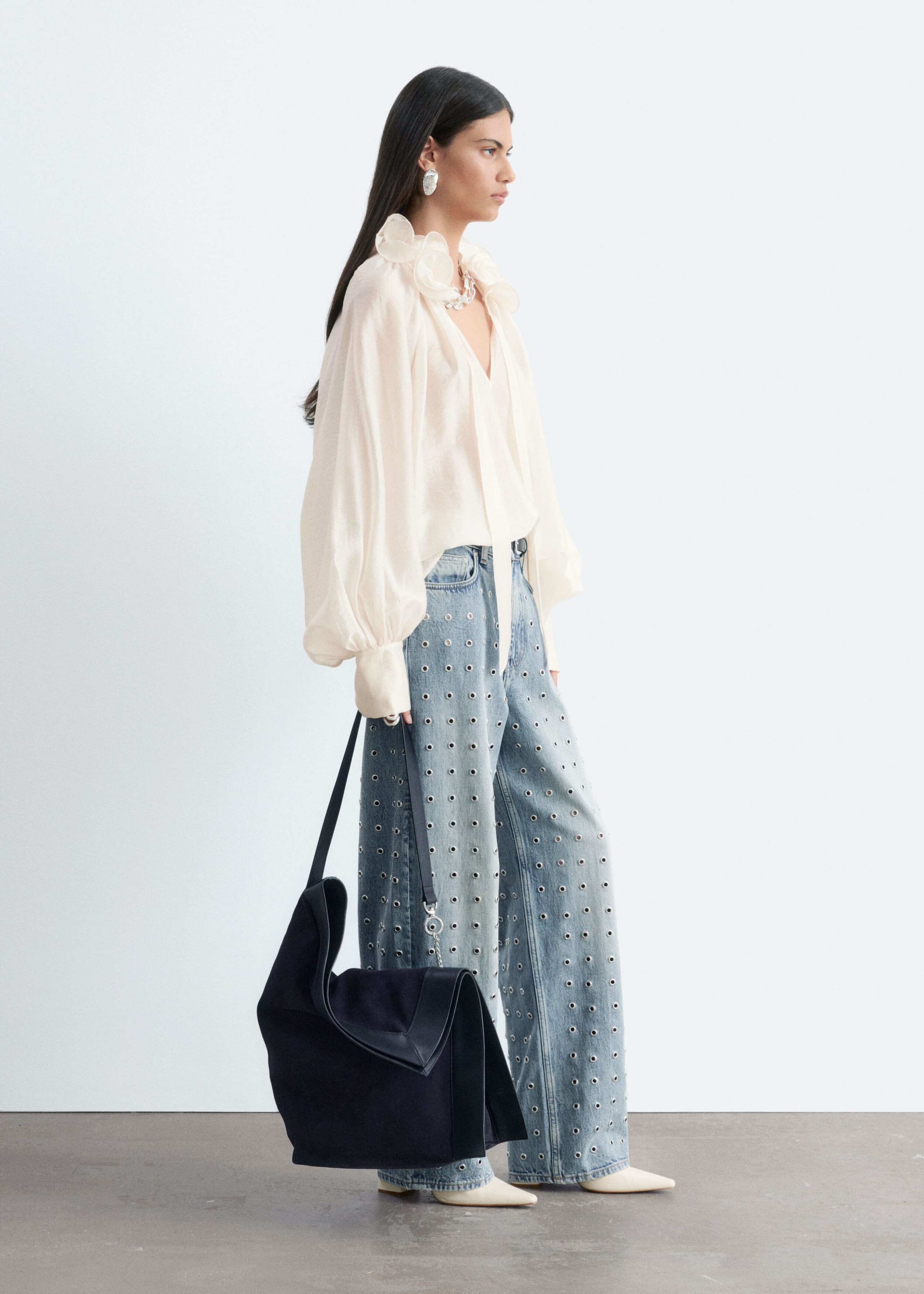 Ruffle Neck Voluminous Blouse - White - Still Life