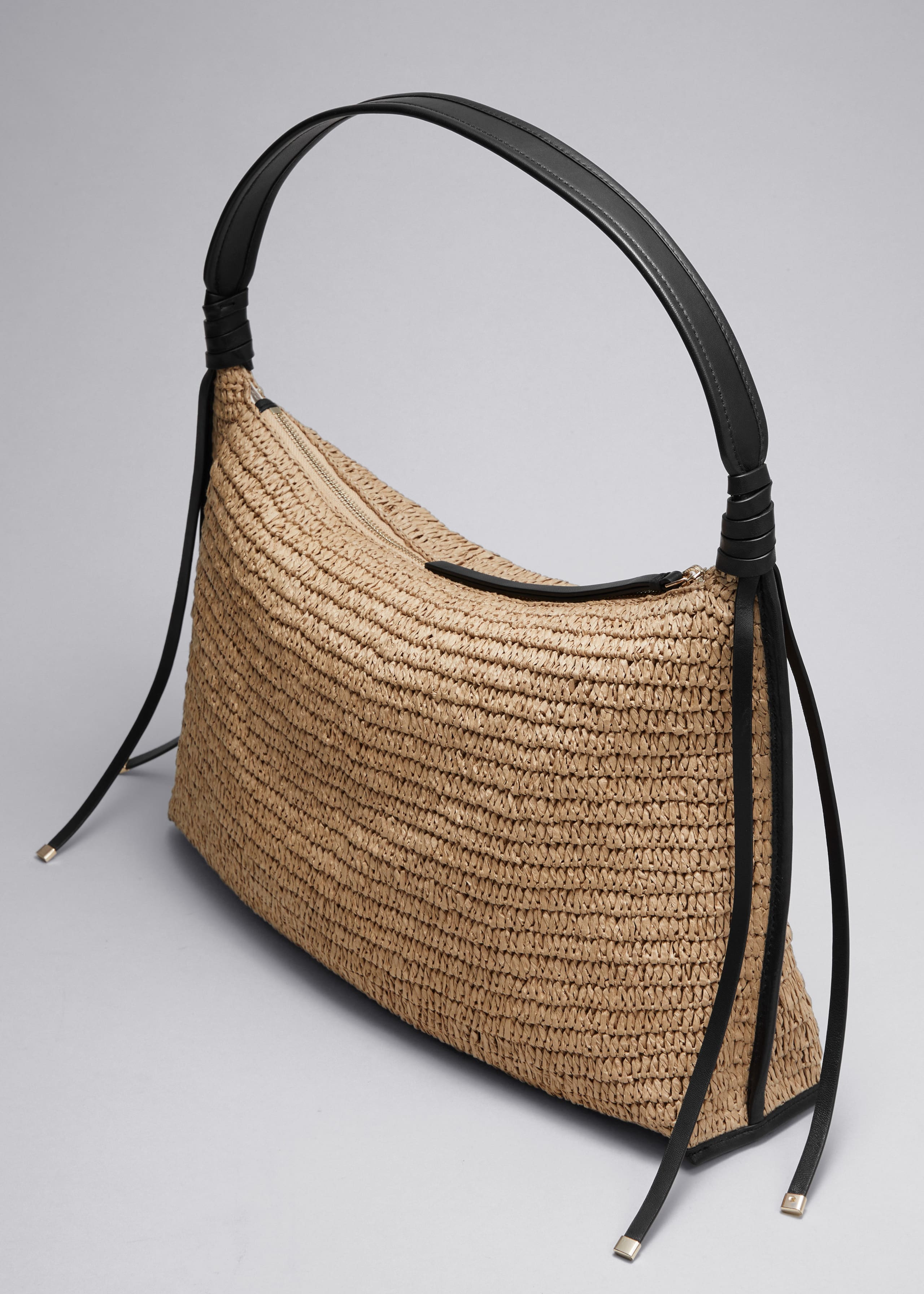 Leather-Detailed Straw Bag - Beige - Still Life