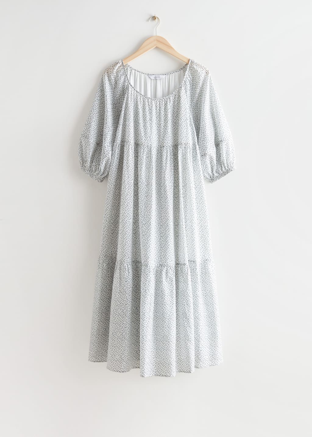 Wide Tiered Midi Dress - White Florals - Bodegón