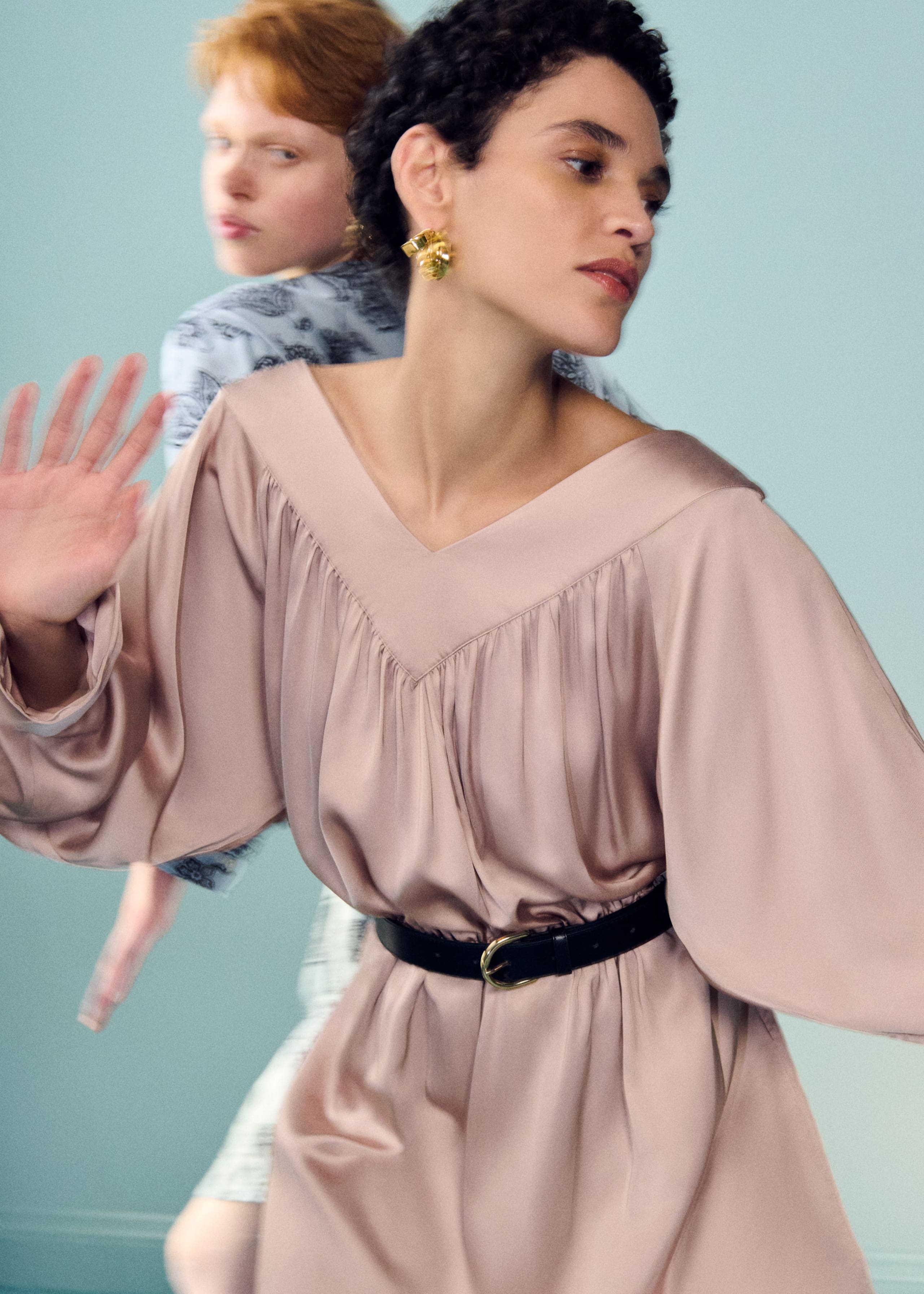 Image of Drawstring V-Neck Mini Dress