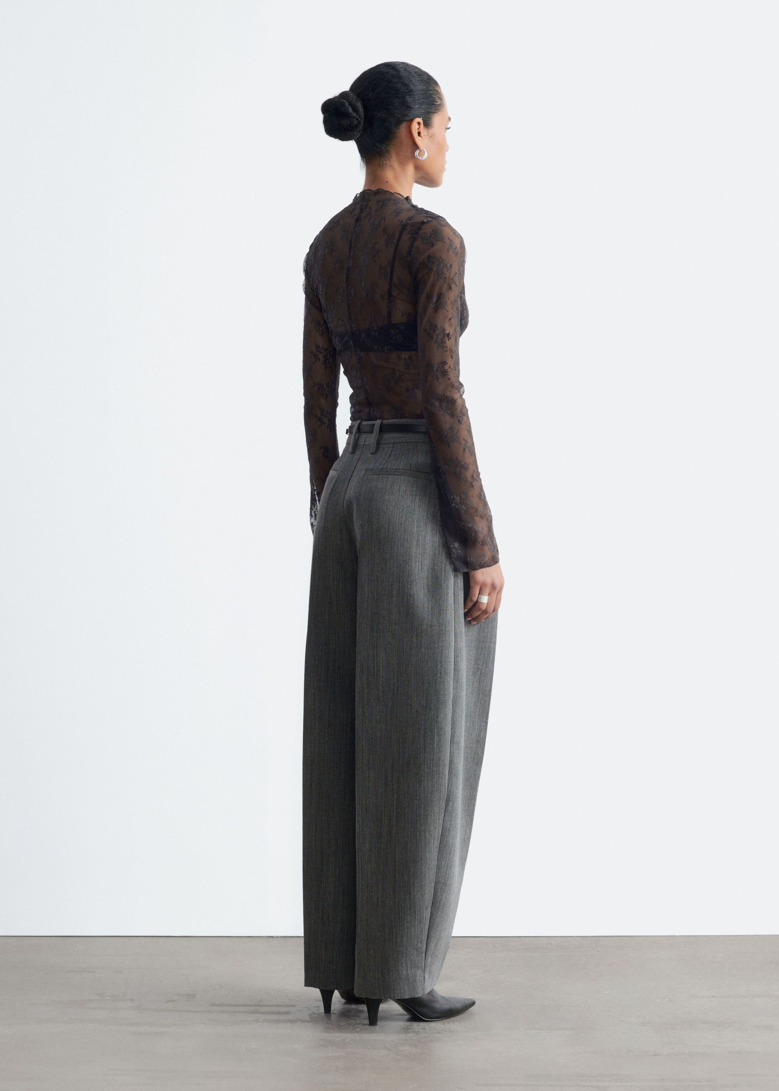 Mock-Neck Lace Top - Dark Red - Lookbook
