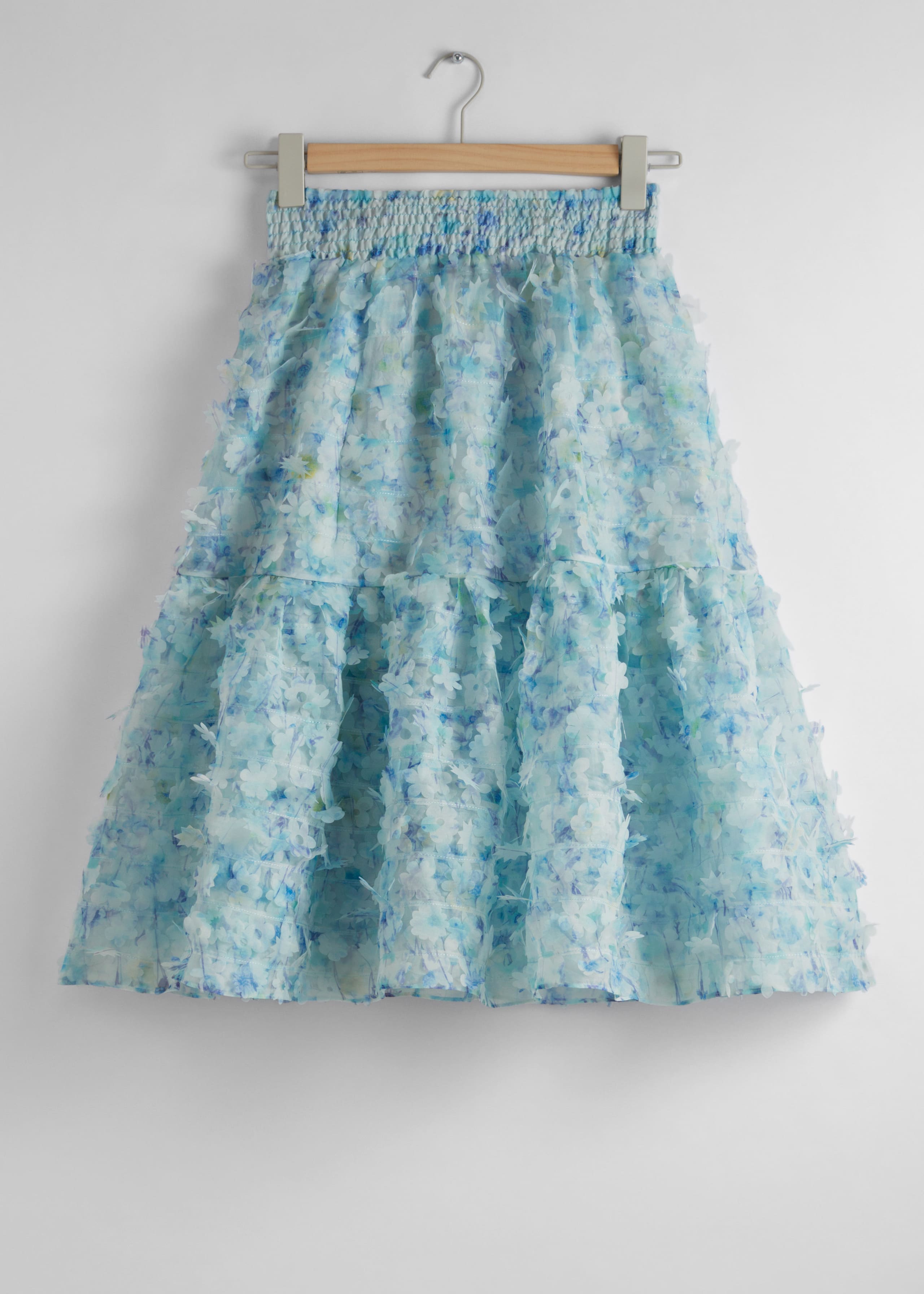 Floral-Appliqué Midi Skirt - Green/Blue - Still Life