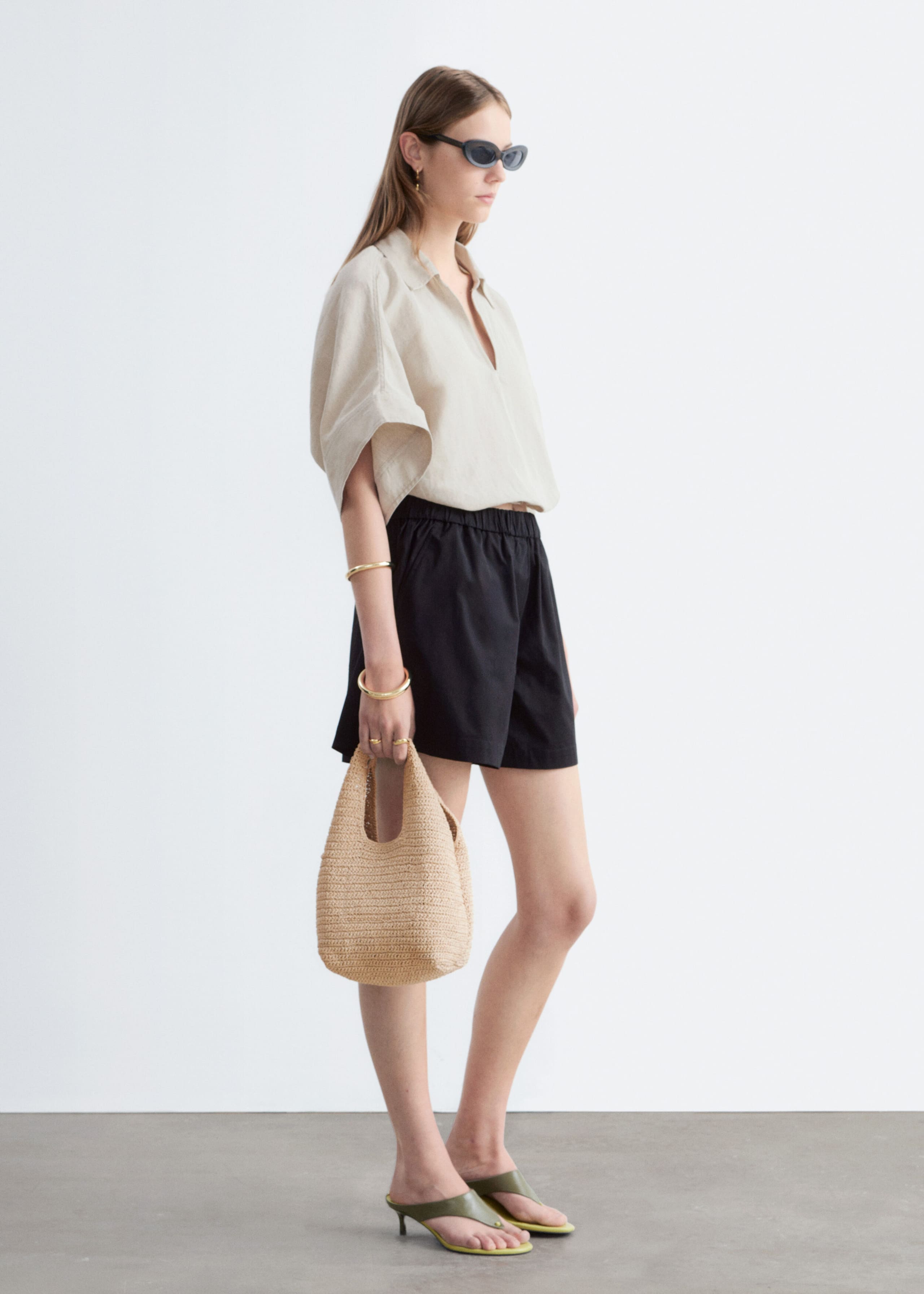 High-Waist Cotton Shorts - White - Lookbook
