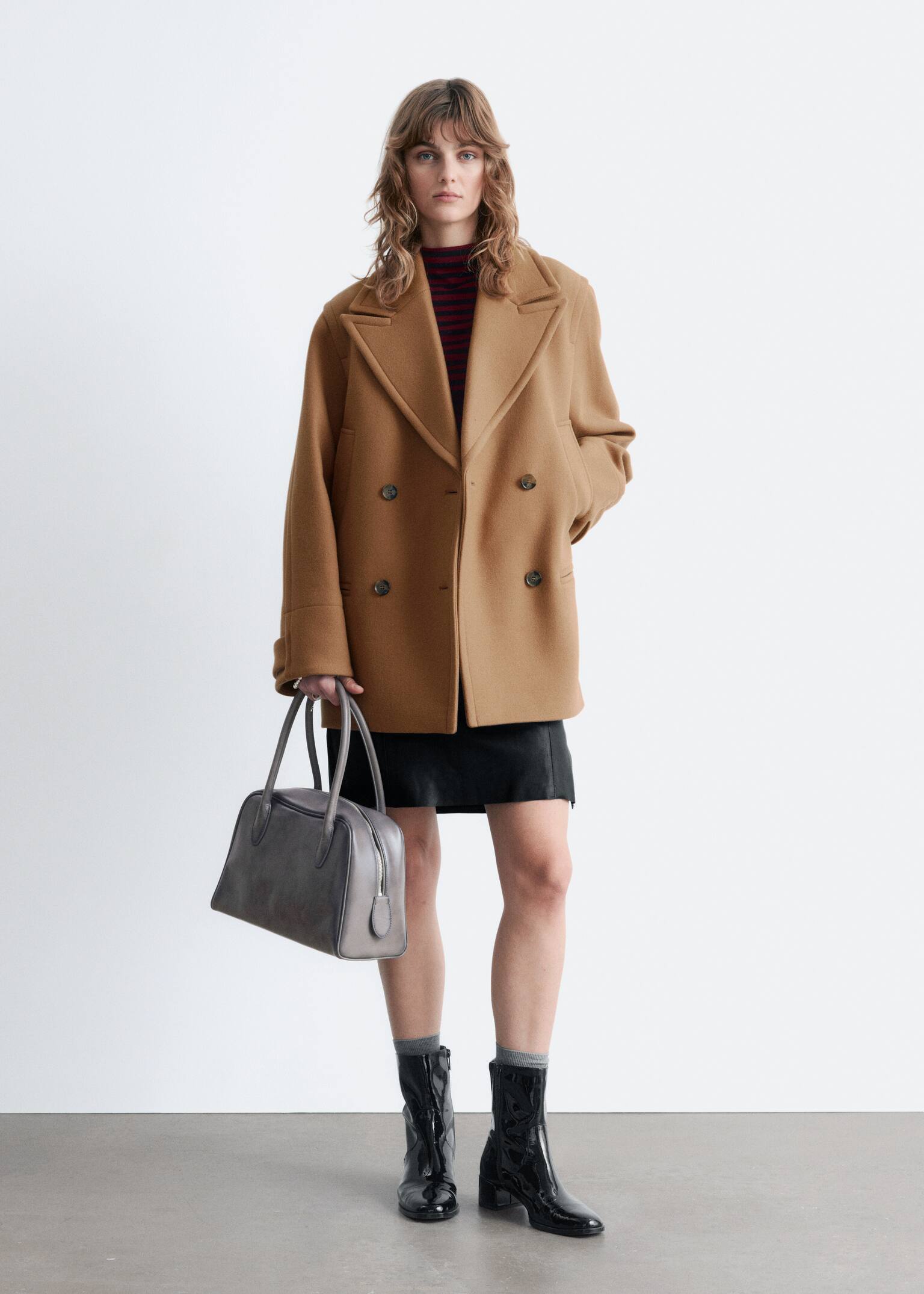 Skórzana torebka - Szary/Koniakowy - 1