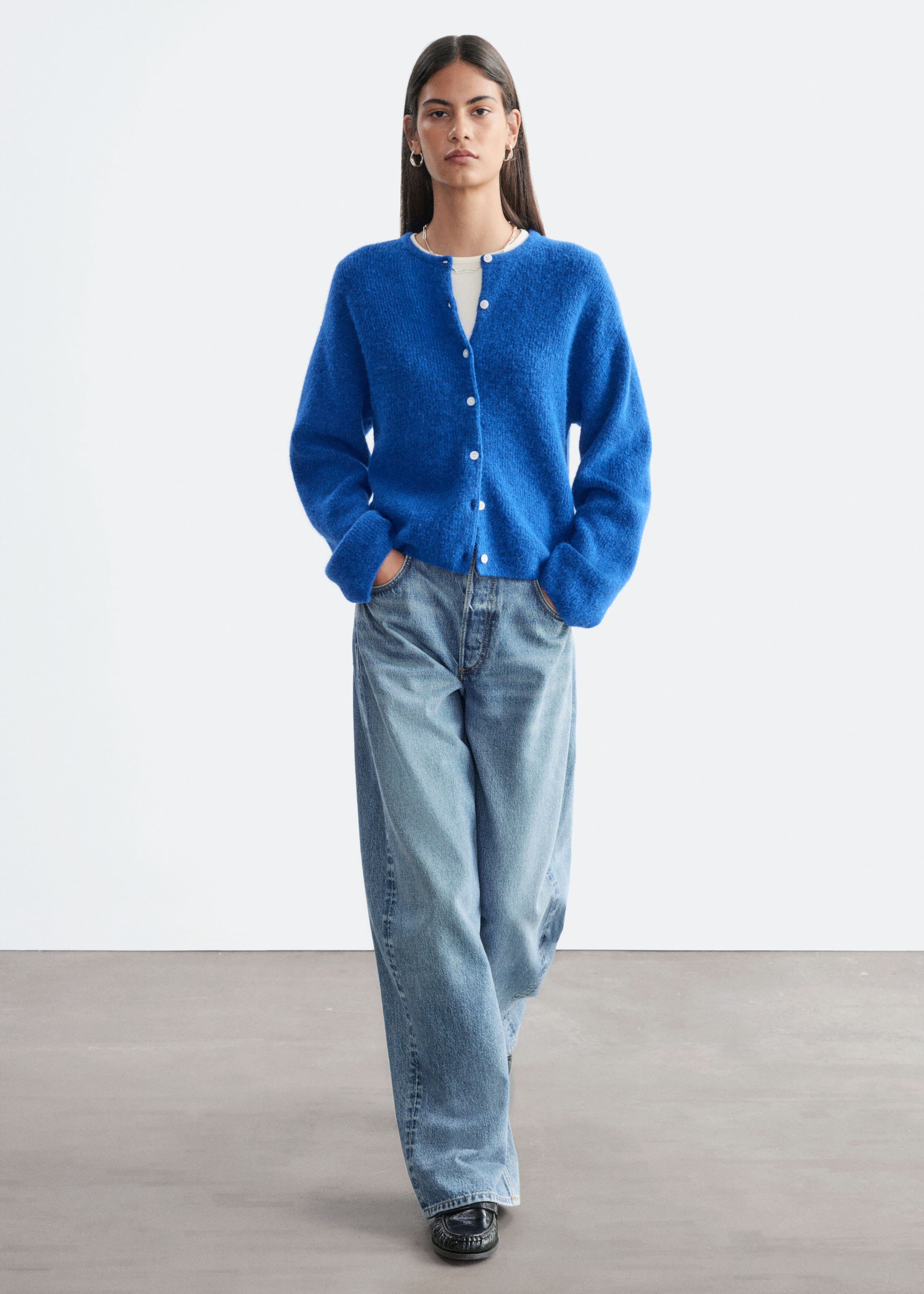 Alpaca-Blend Knitted Cardigan - Bright Blue - Lookbook