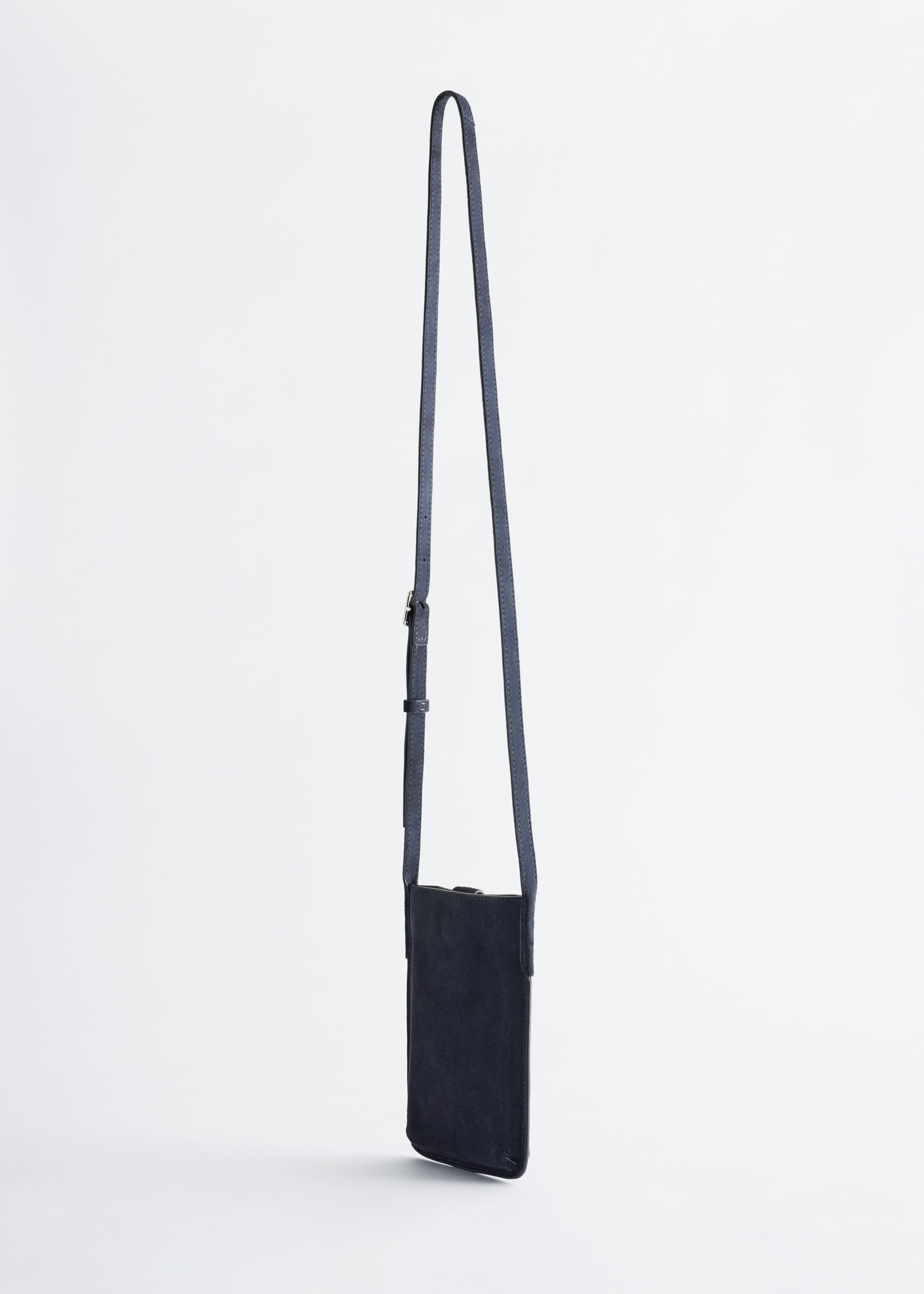 Moulded Split-Suede Phone Bag - Dark Blue - Still Life