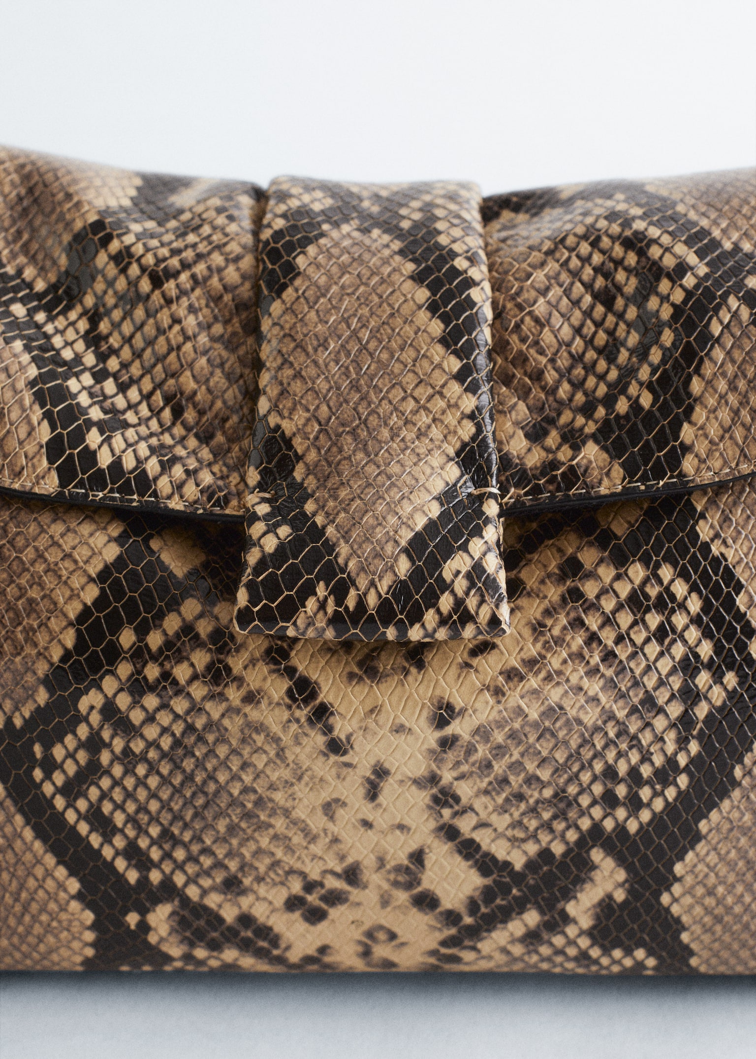 Soft Leather Clutch - Beige Snake/Dark Brown Snake - 4