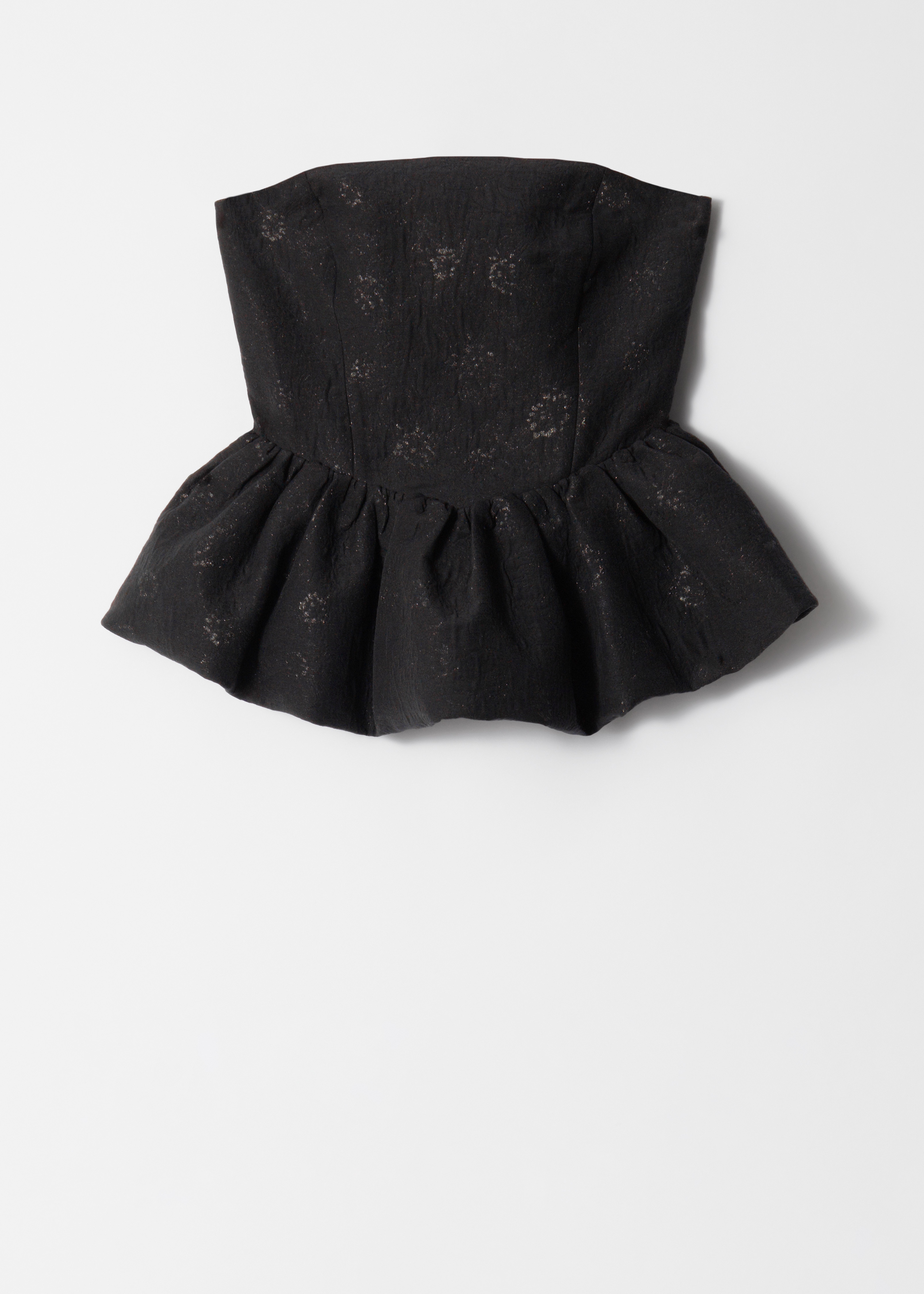 Top bandeau peplum din jacquard - Negru/Roz deschis