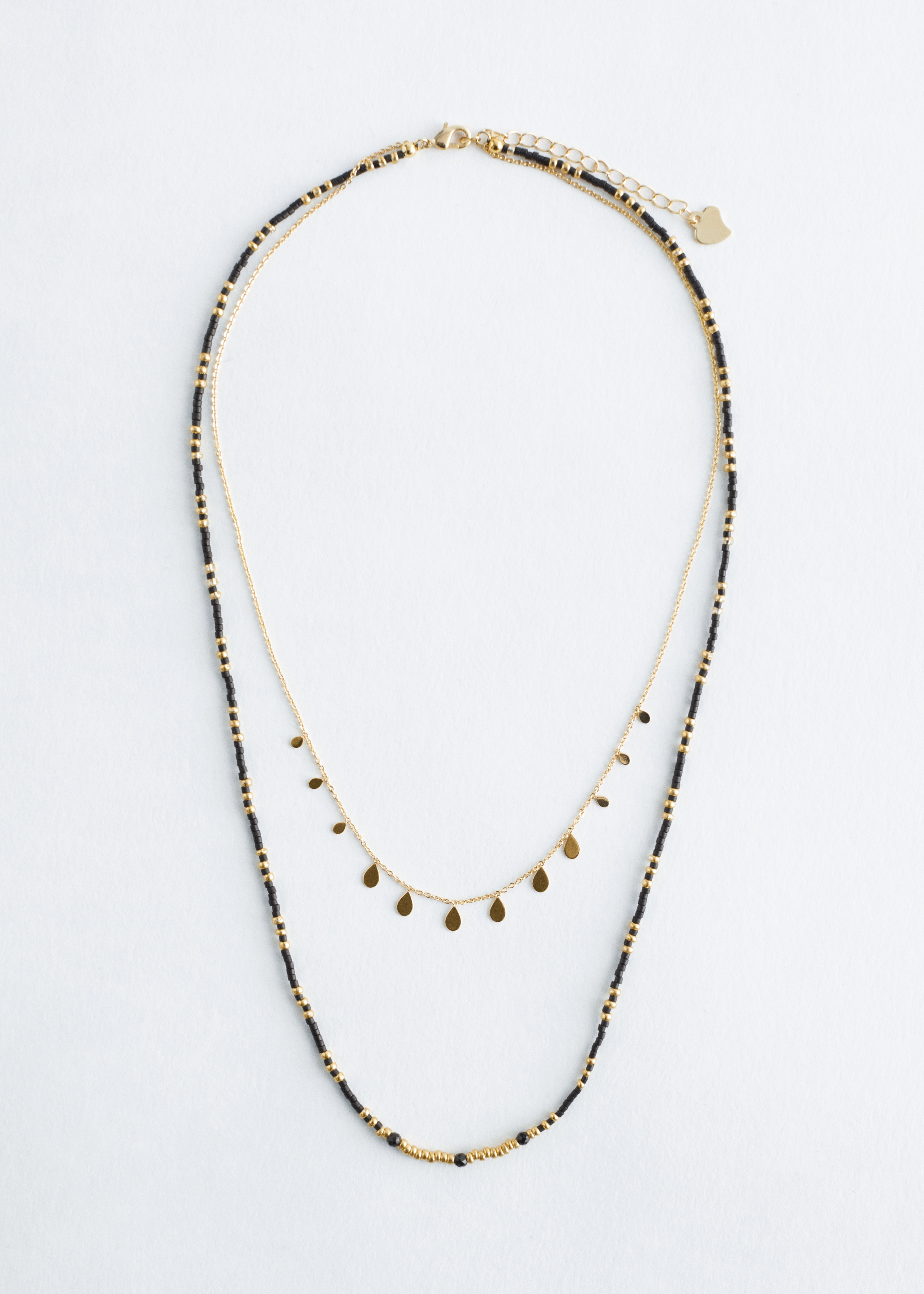 Collier en perles à superpositions - Noir/Doré