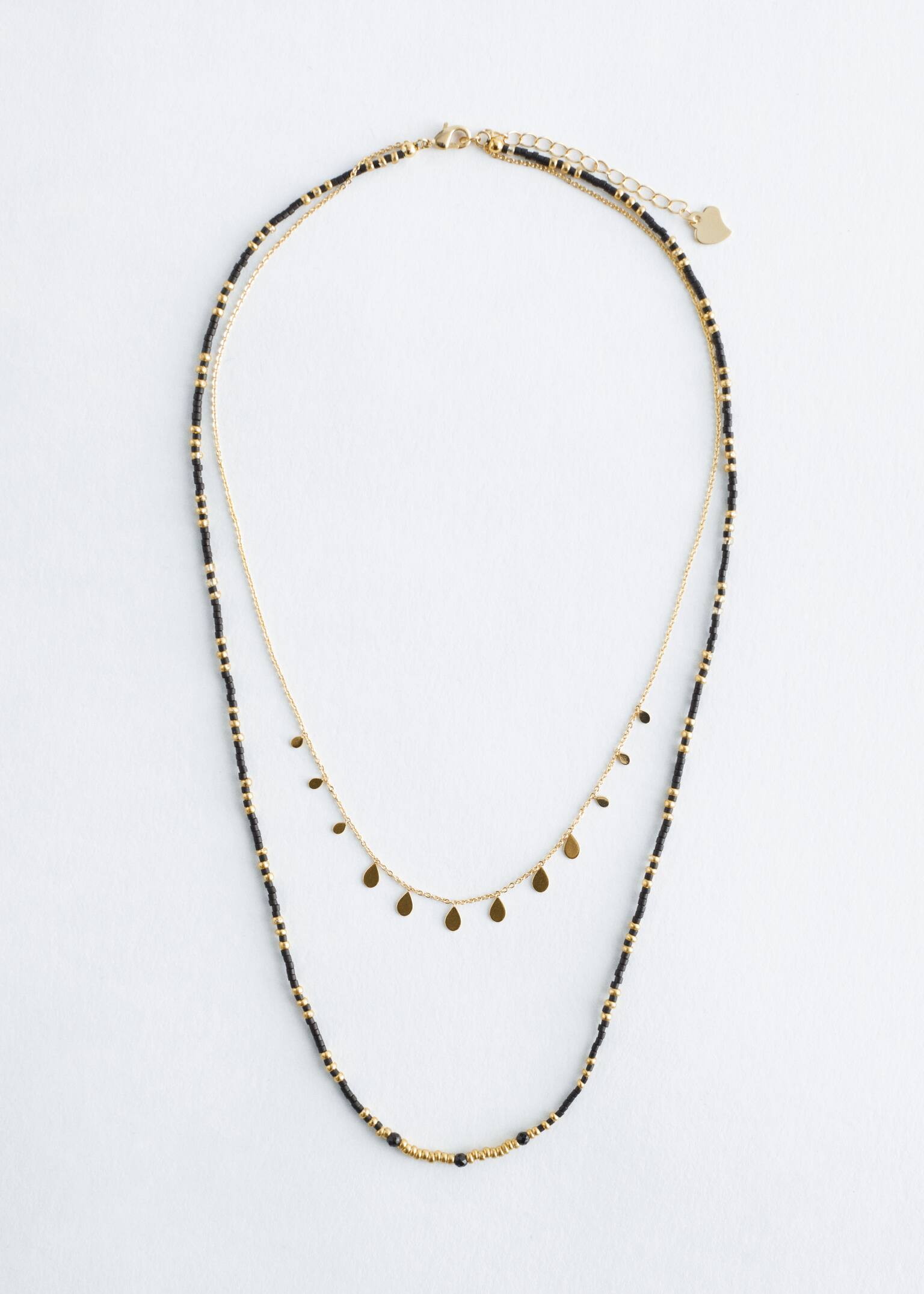 Layered Beaded Necklace - Black/Gold - 2