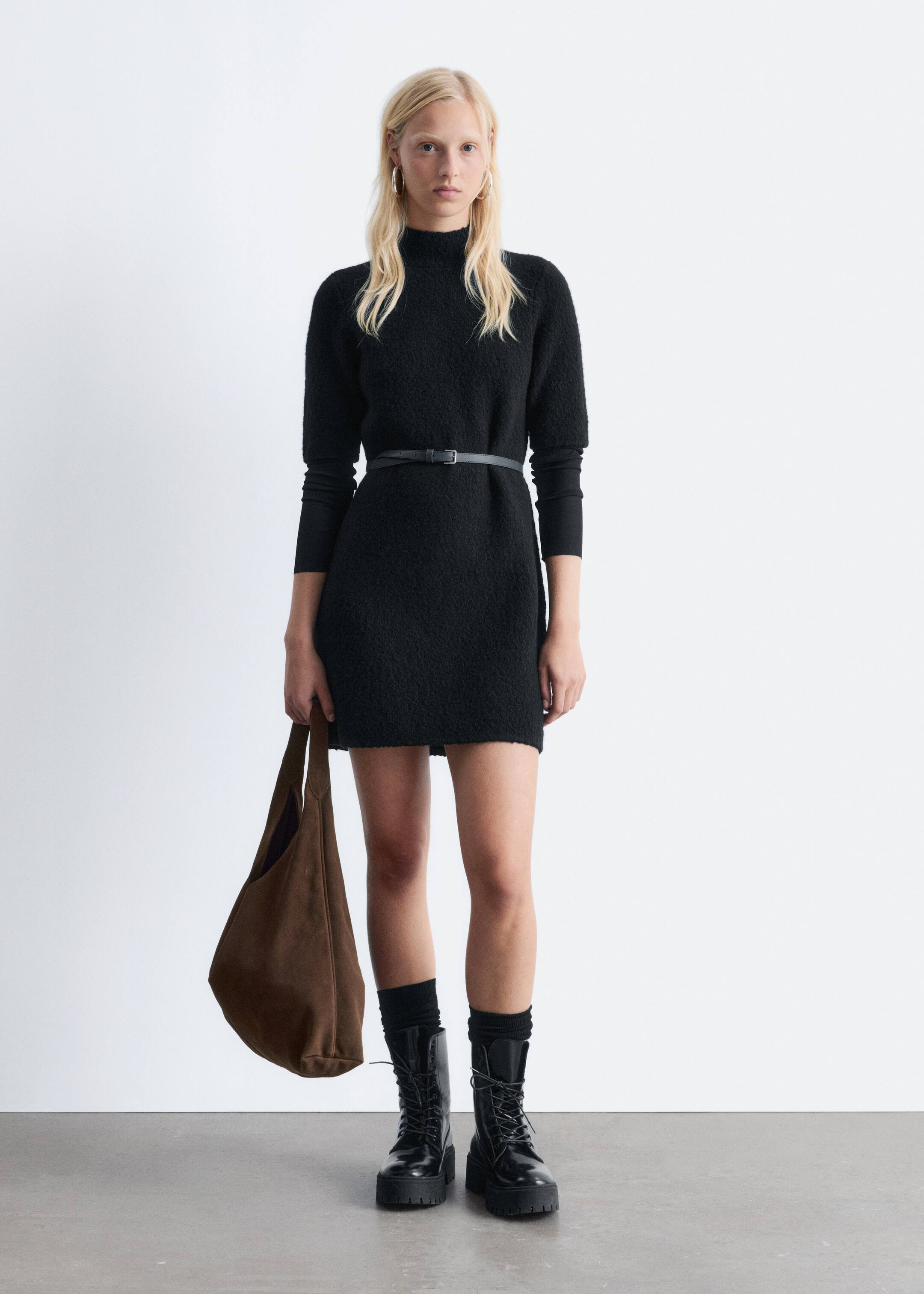 Agrandir l'image: Robe courte à col montant en laine bouclée - Noir - FEMME | H&M CH 3