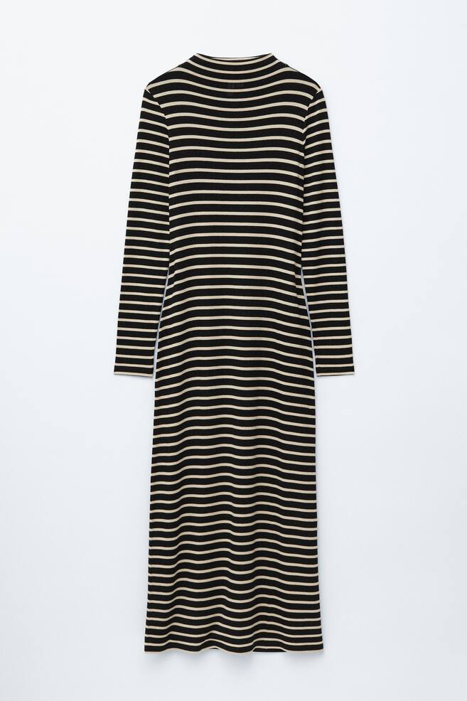Robe longue à col montant - Rayures noires/blanches - 1