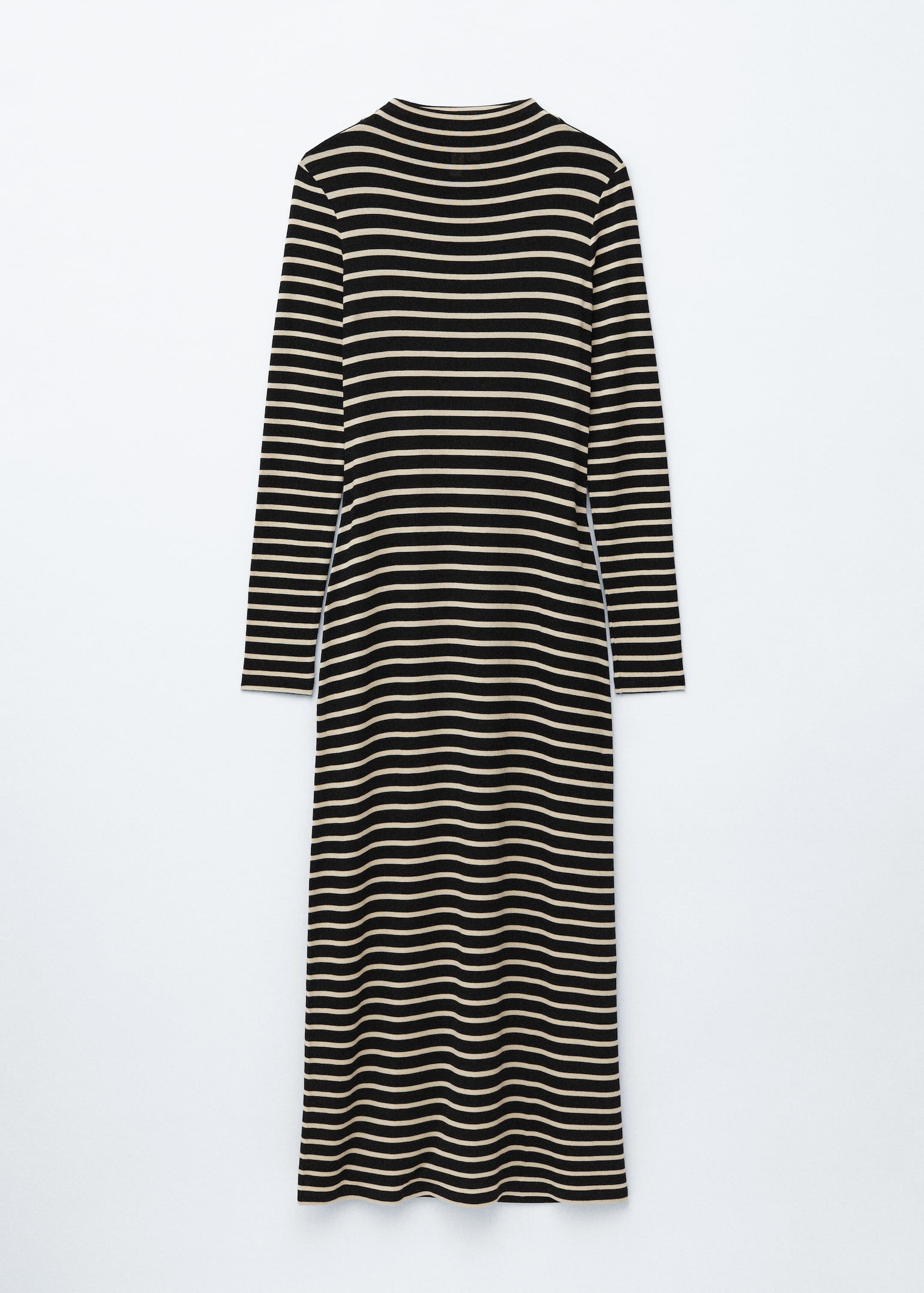 Robe longue à col montant - Rayures noires/blanches
