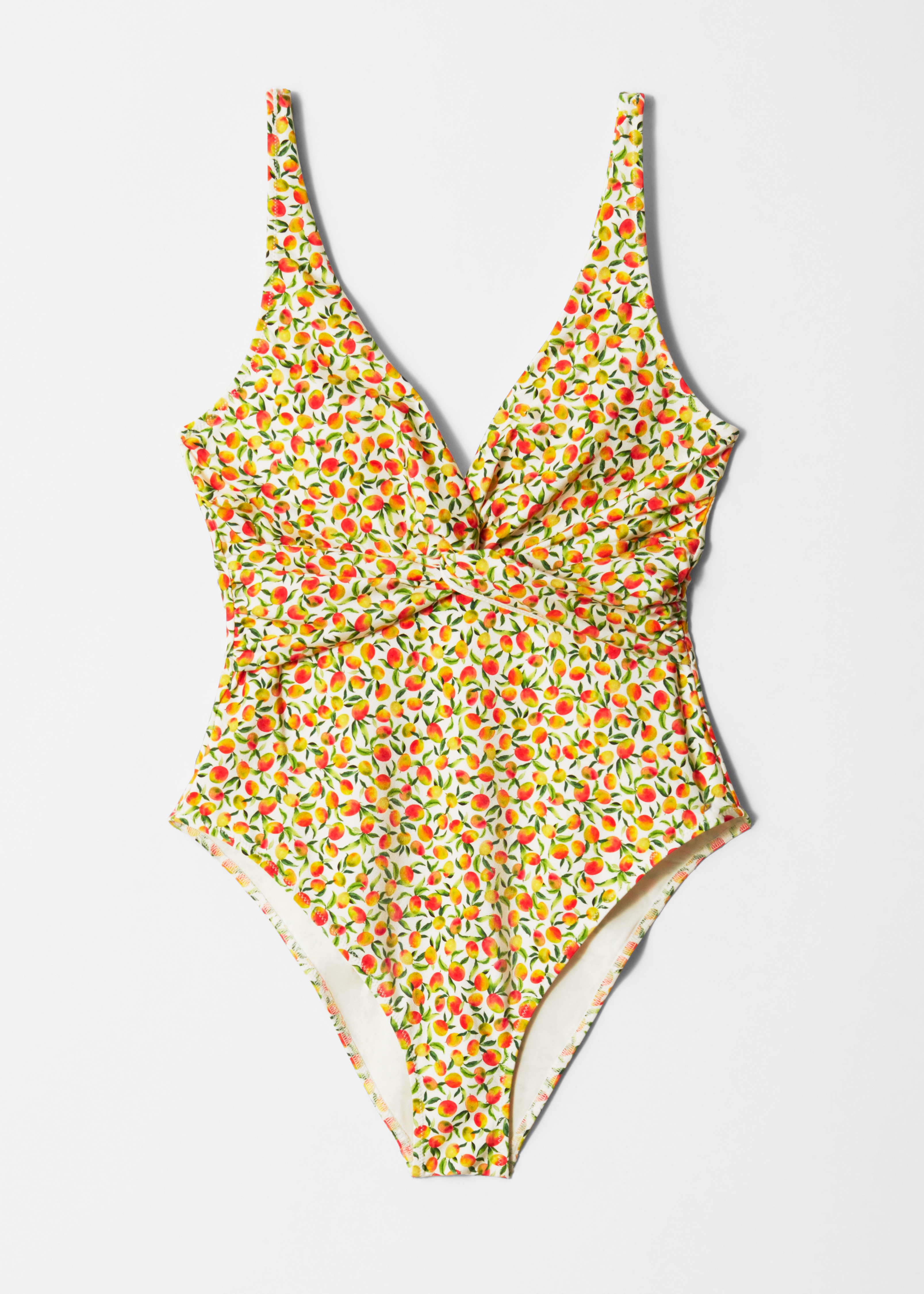 Costume da bagno con dettaglio ritorto - Stampa con manghi in giallo/Nero/Nero a pois