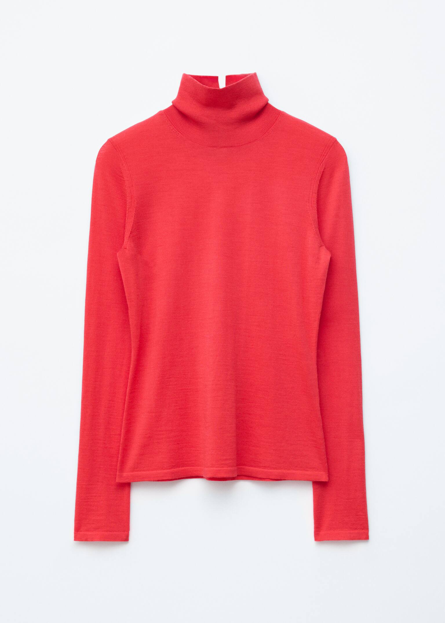 Thin-Knit Wool Turtleneck - Red/Dark Brown - 2