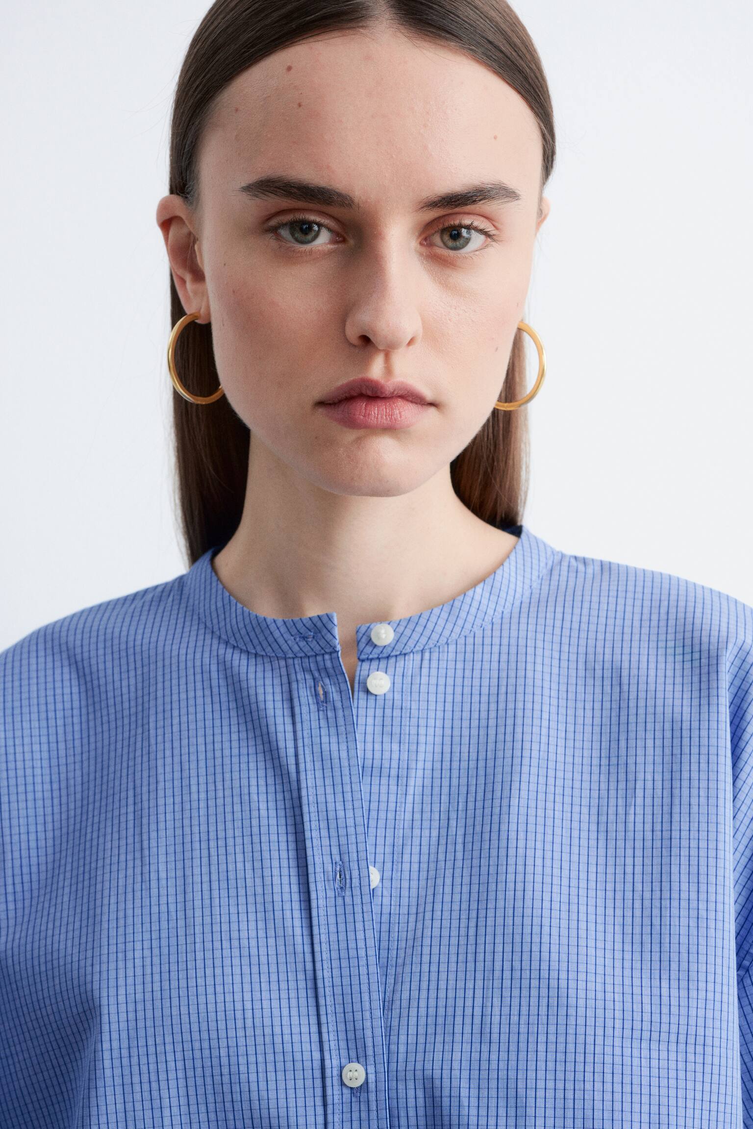 Oversized bomuldsskjorte - Blå/ternet/Sort ternet/Hvid - 4