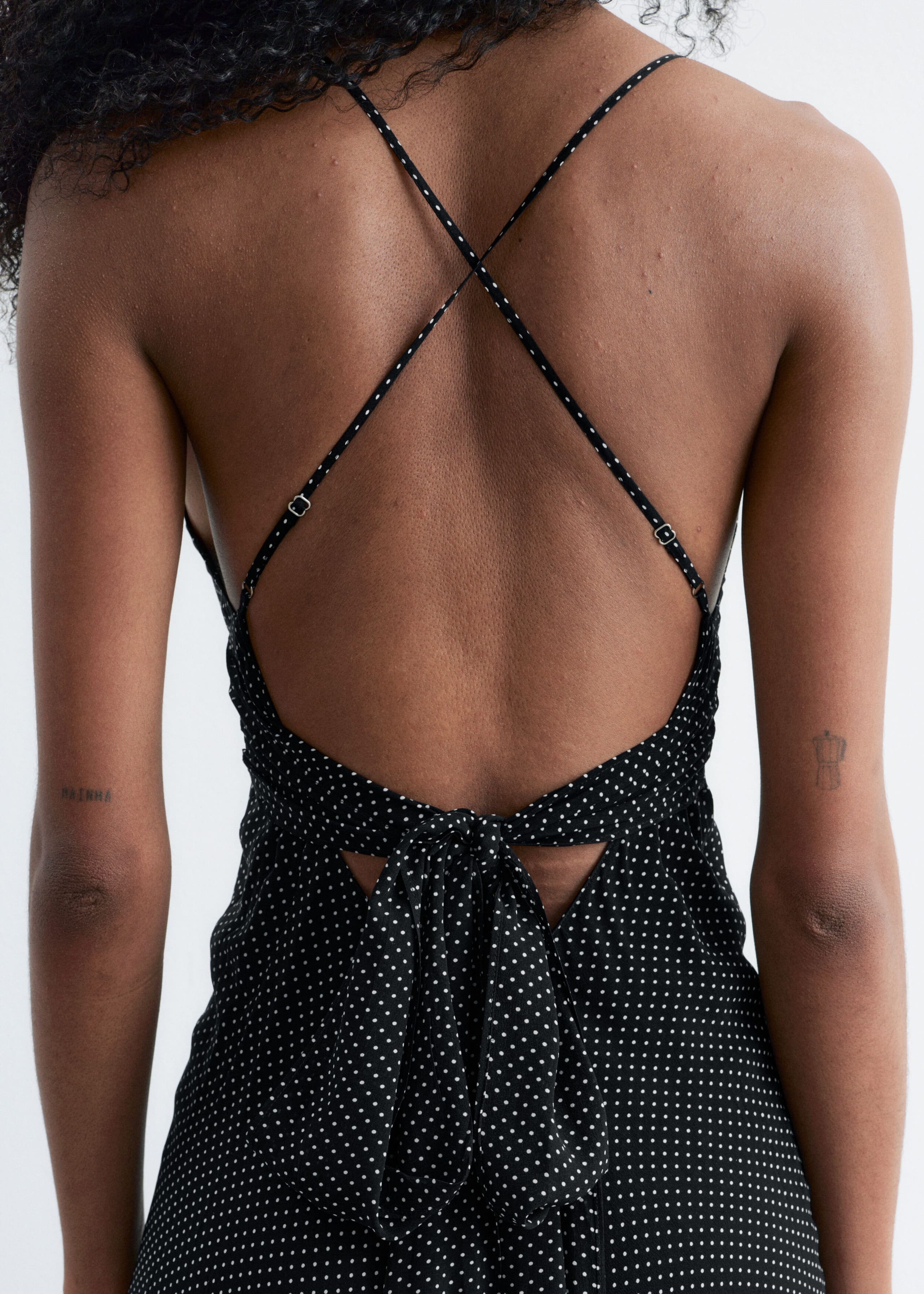 Dotted Slip Midi Dress - Schwarz/Kleine Punkte - Lookbook