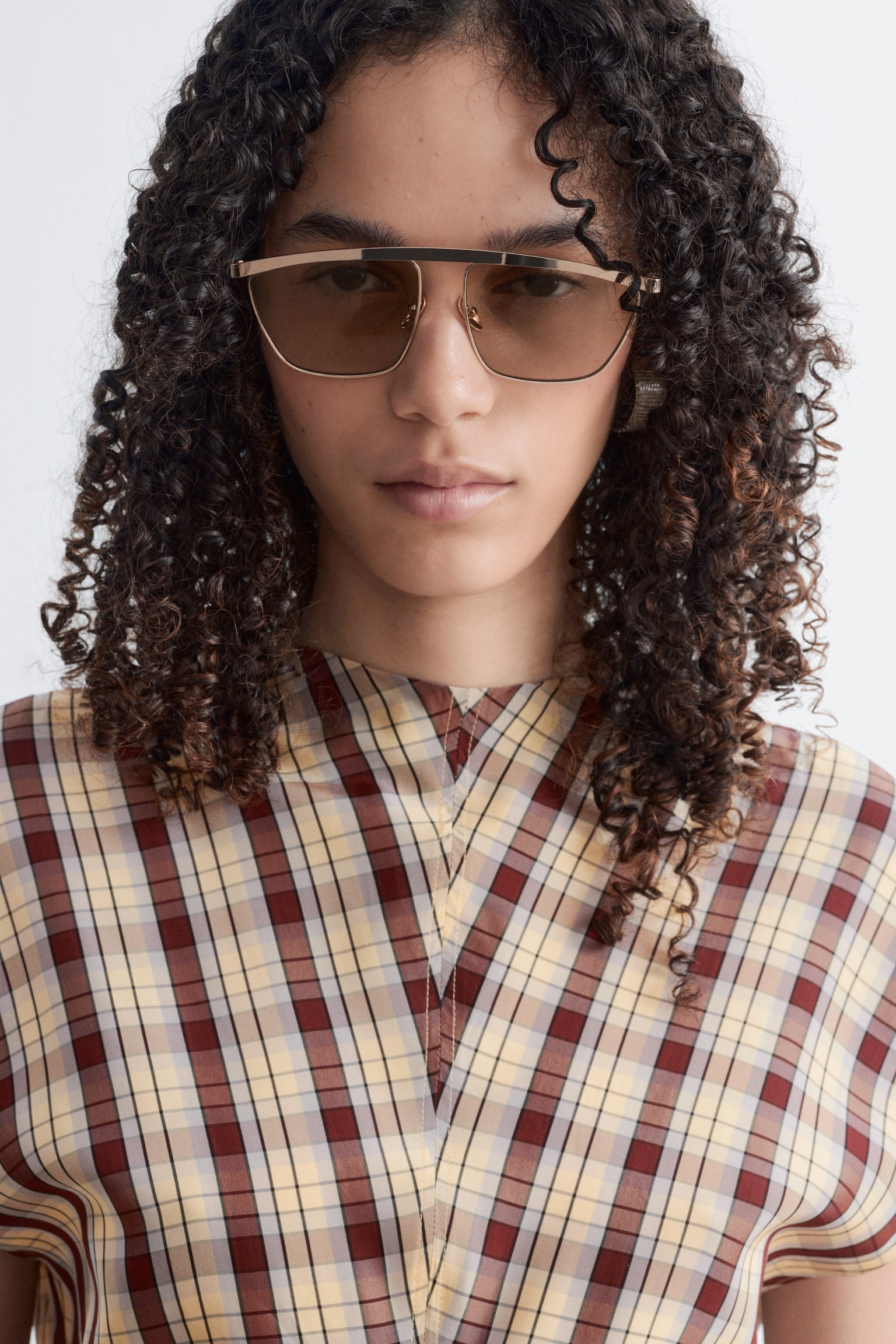 Funnel Neck Jacquard Top - Dark Red/Checked - 1