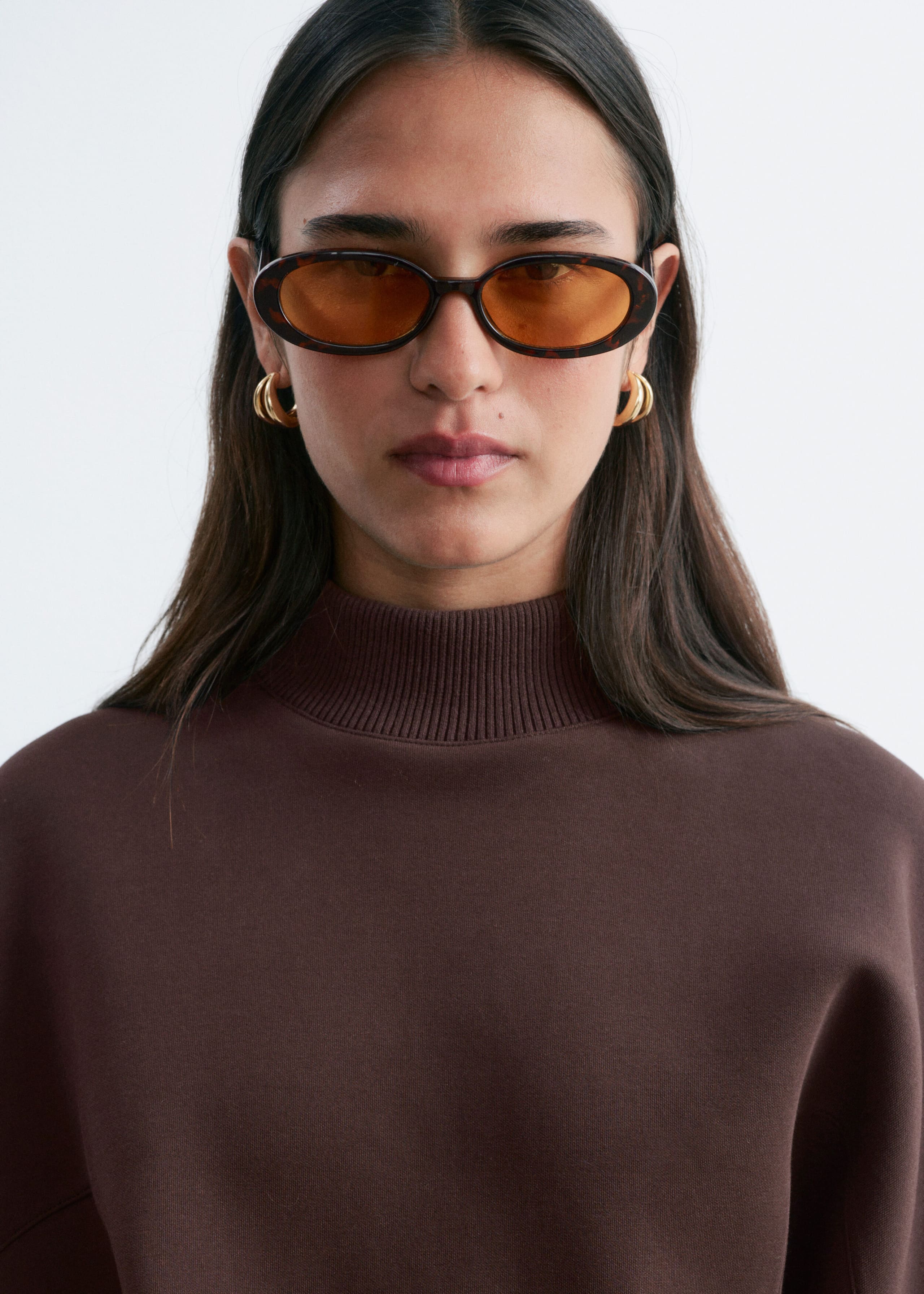 Mock Neck Scuba Sweatshirt - Dark Brown - Lookbook