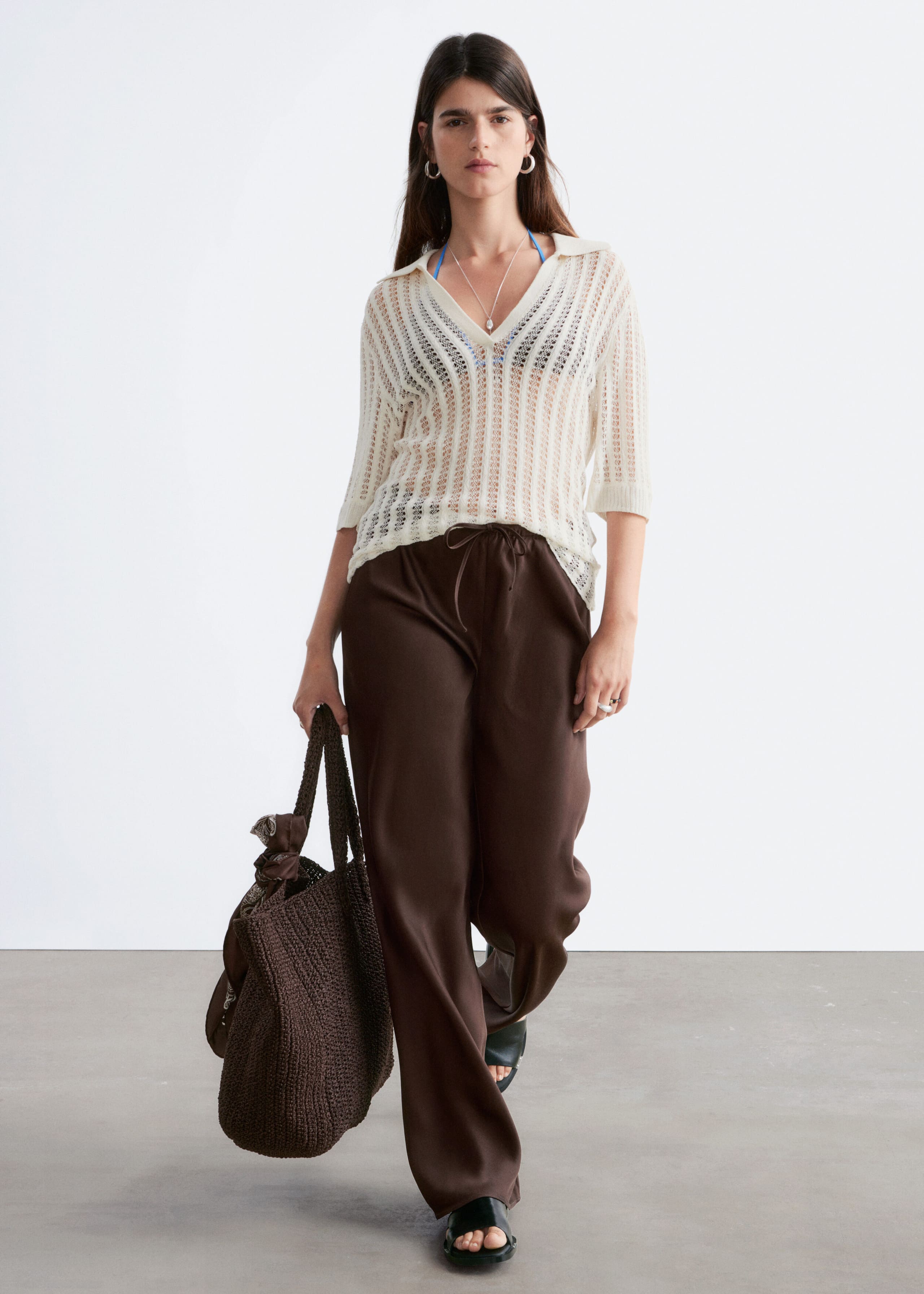 Image of Drawstring Twill Trousers