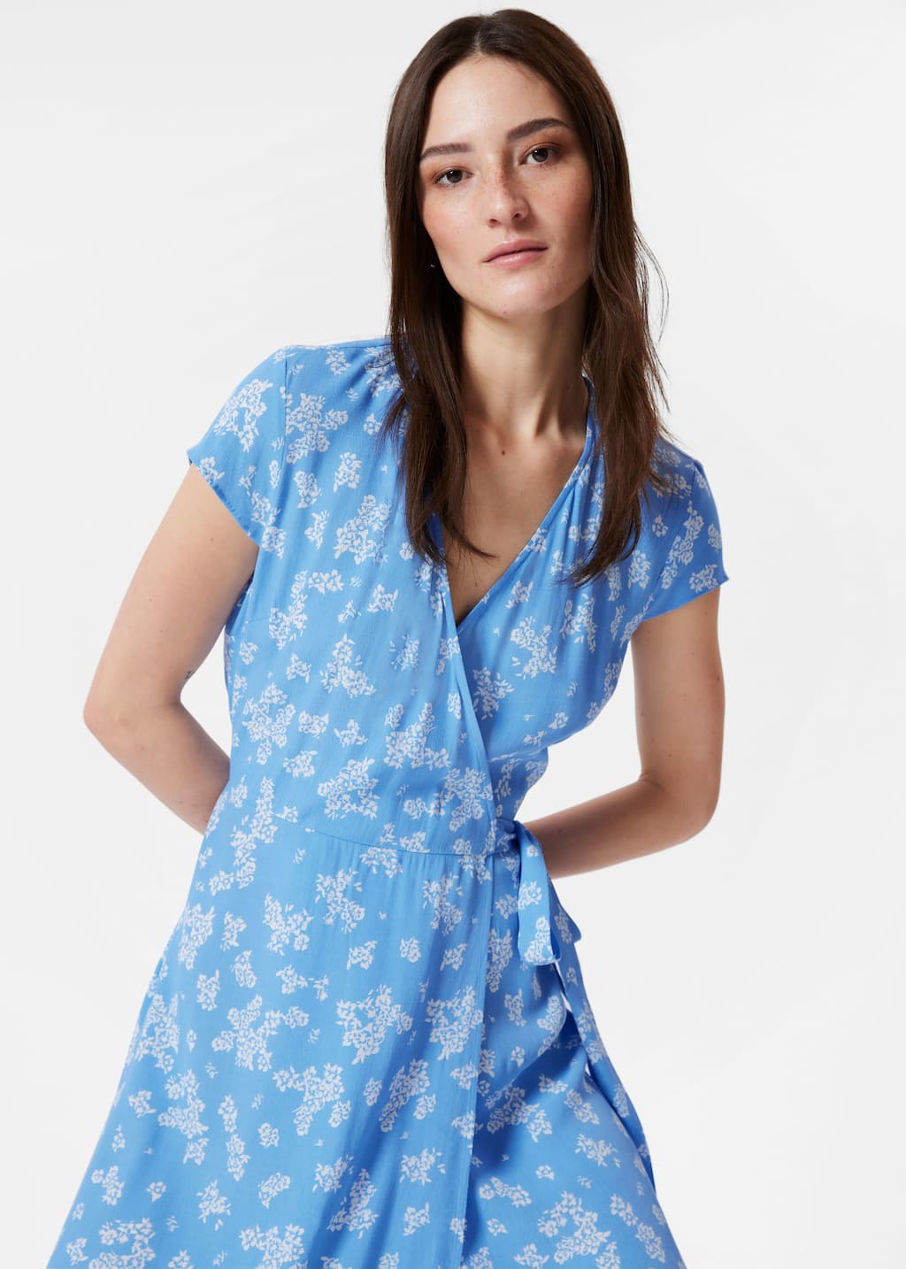 Printed Midi Wrap Dress - Blue Print - Lookbook