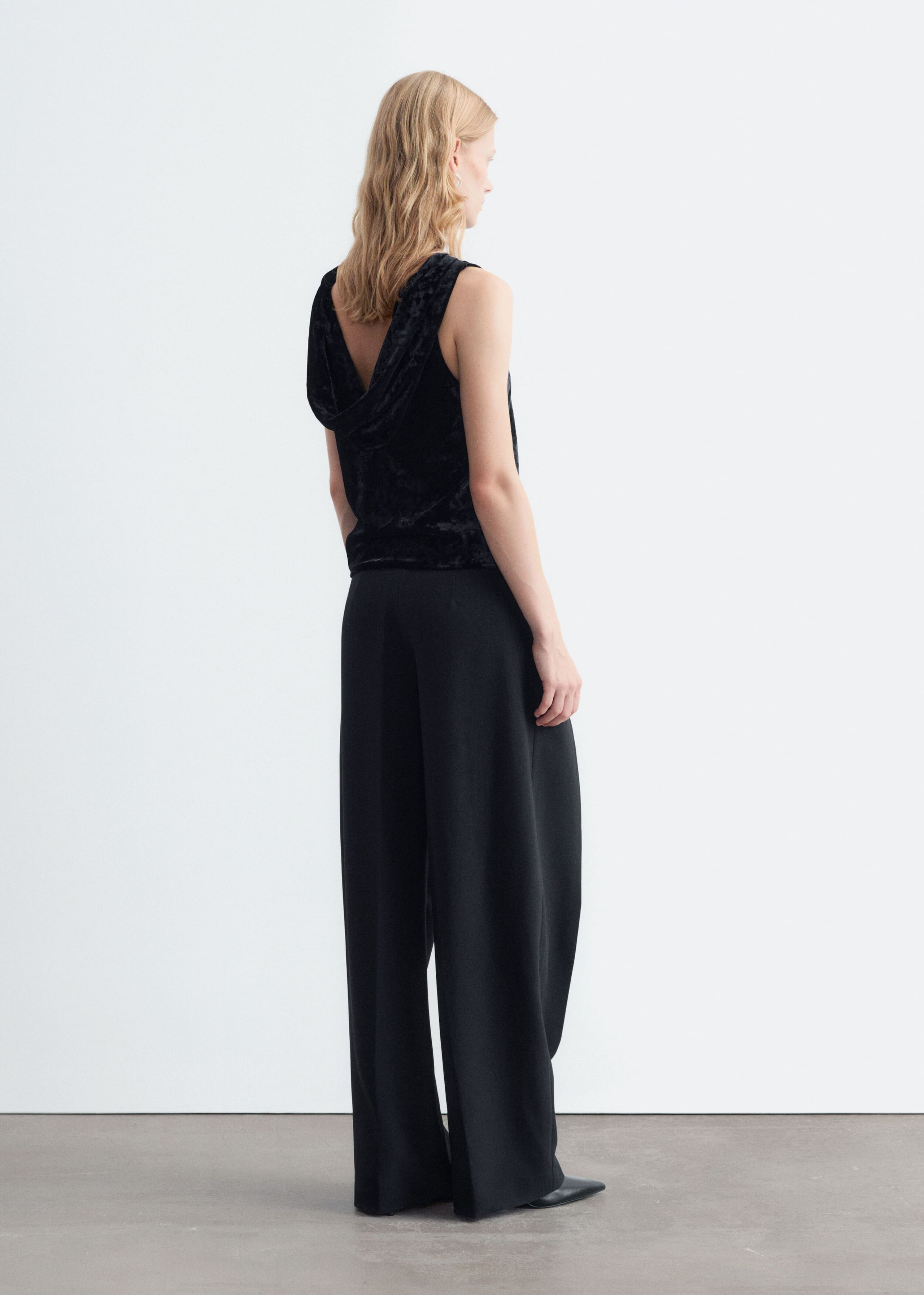 Draped Back Velvet Top - Black - Lookbook