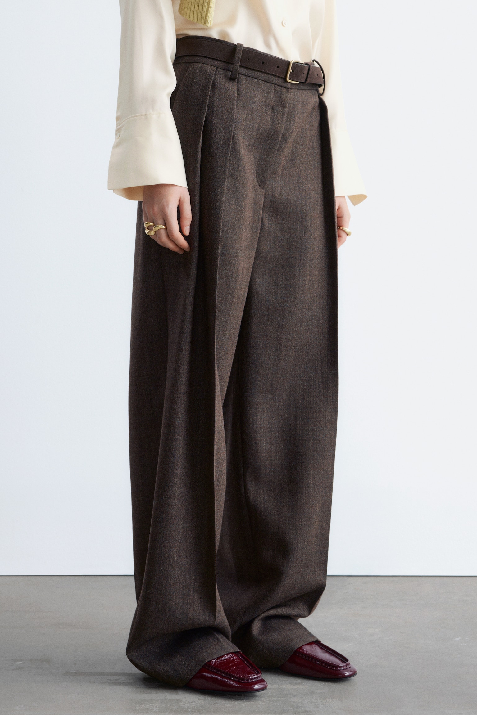 Uldbukser med pressefolder - Mørkebrun - 8